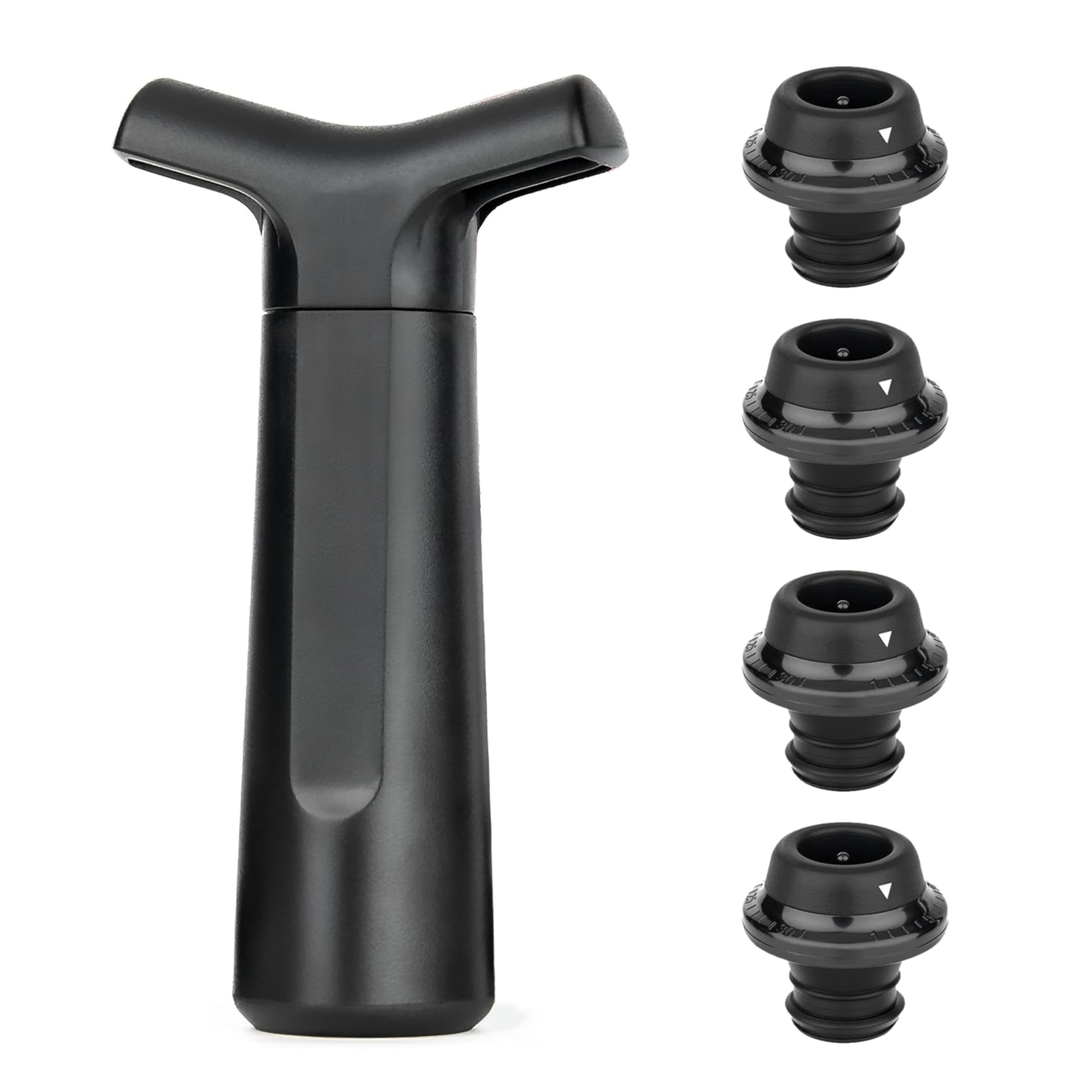 Bomba de vacío Wine Saver negra y 4 tapones para conservación de botellas