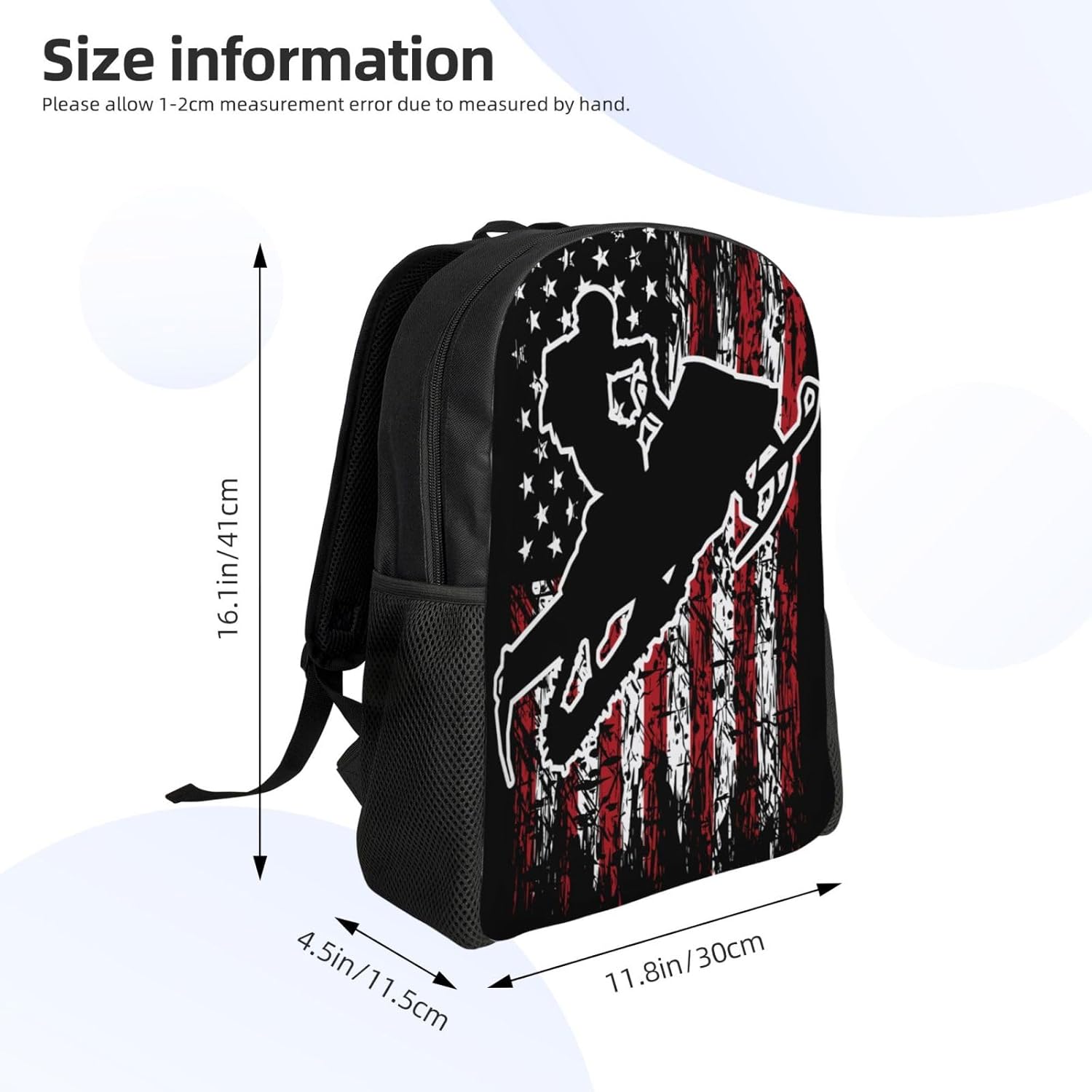 Vintage American Flag Snowmobiling Snowmobile Rider Backpack Simple Leisure Travel Backpack Outgoing Daypack 16 inch
