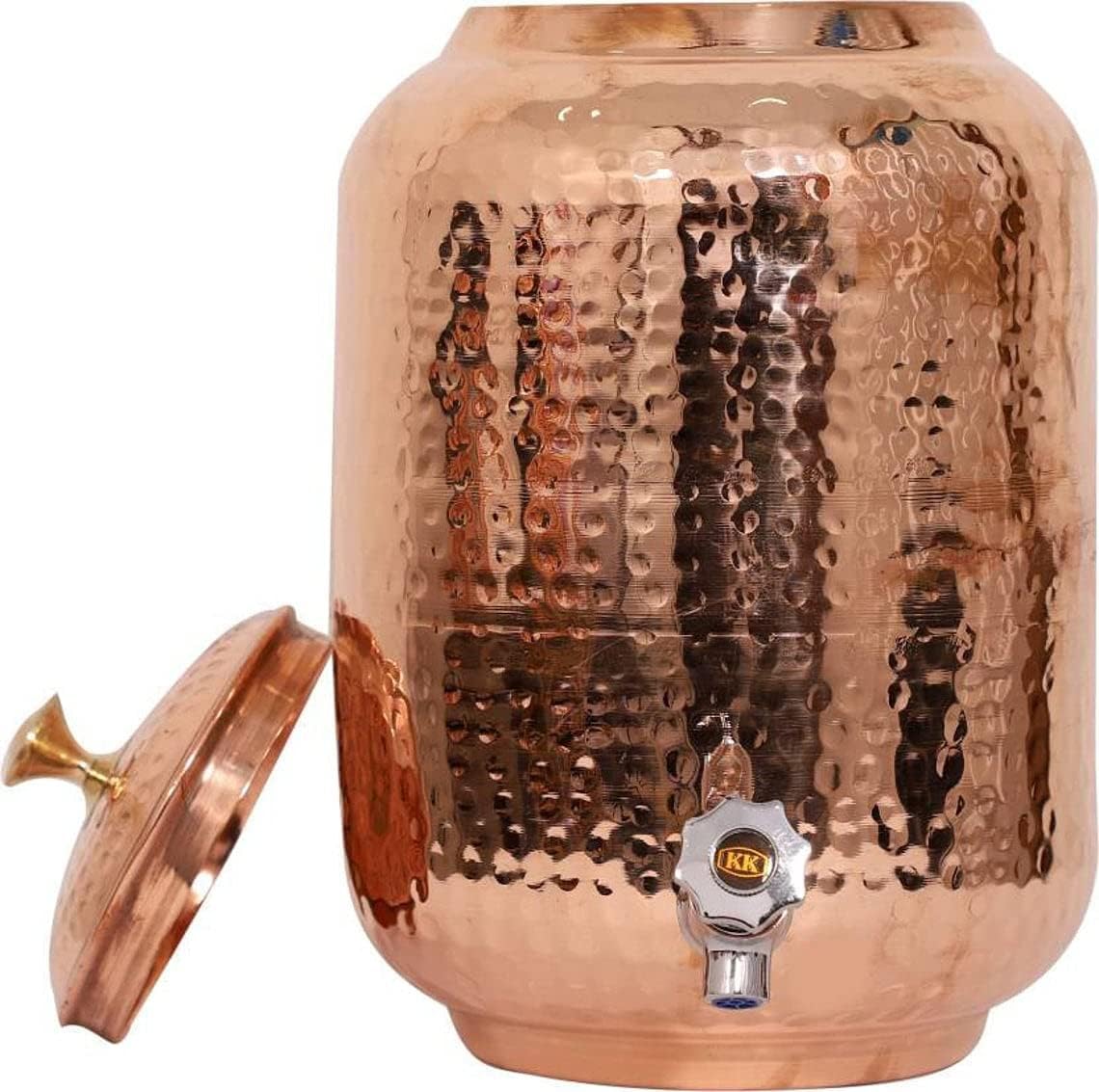 Distributeur d'eau en cuivre pur martelé avec 2 verres assortis et 1 bouteille en cuivre (8 litres)