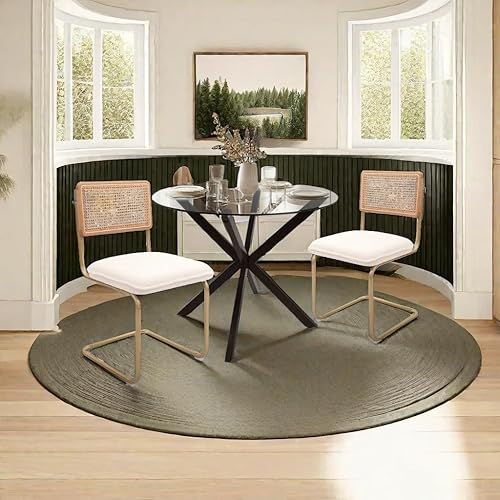 Miniatura 4 de CangLong Respaldo de ratán de malla natural moderno de mediados de siglo, sillas tapizadas de forro polar sin reposabrazos con patas de metal para