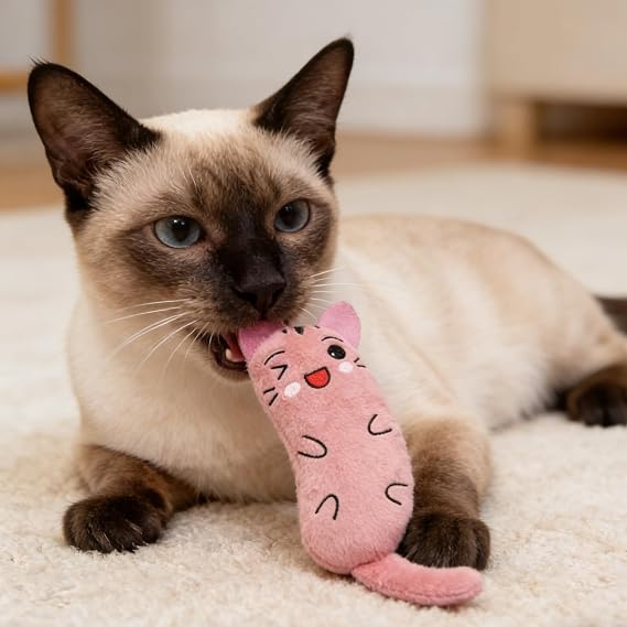 3Pcs Catnip Toys, Interactive Teeth Cleaning Plush Toys, Chewable and Scratch Surface Cats Chew Toy, for Teething, Chewing, Playing, Teeth Cleaning and Exercise(Dark Red, Green, Brown)