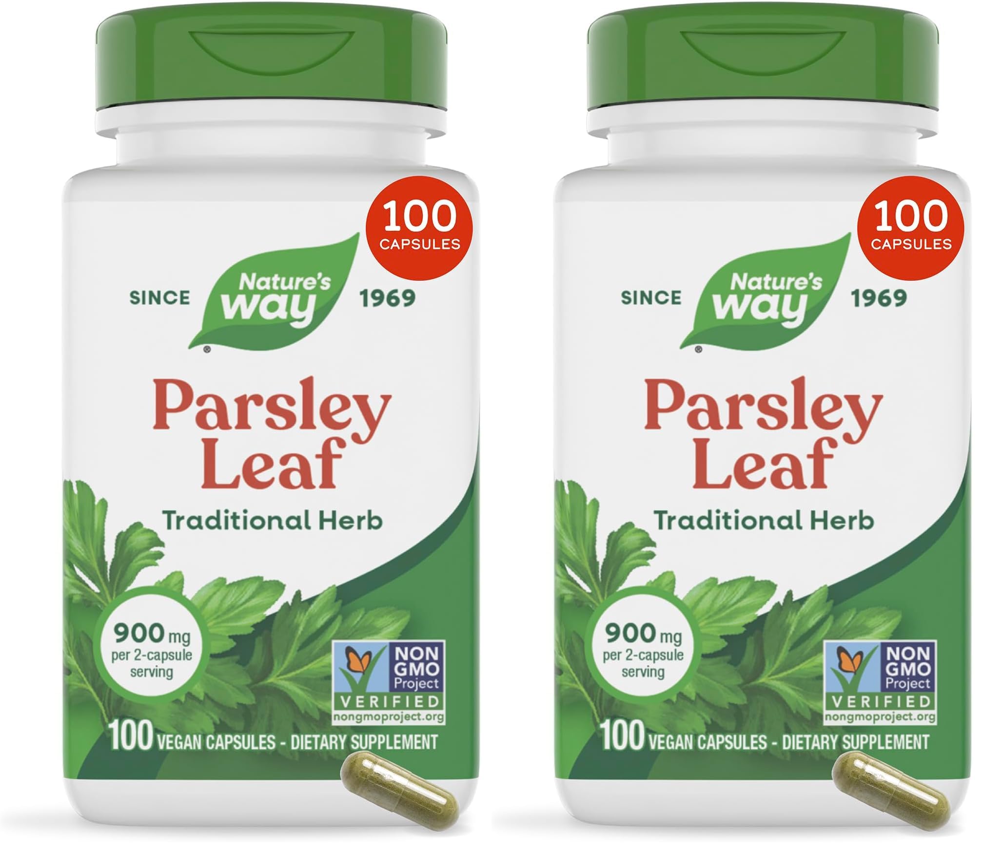 Nature's Way Premium Herbal Parsley Leaf Provides Chlorophyll, 100 Vegan Capsules (Pack of 2) 100 Count (Pack of 2)