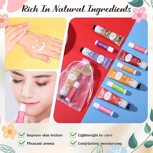 Miniatura 6 de Dansib Regalos de agradecimiento para empleados, bálsamo labial, crema de manos, mini loción de manos con bolsas de organza para golosinas,