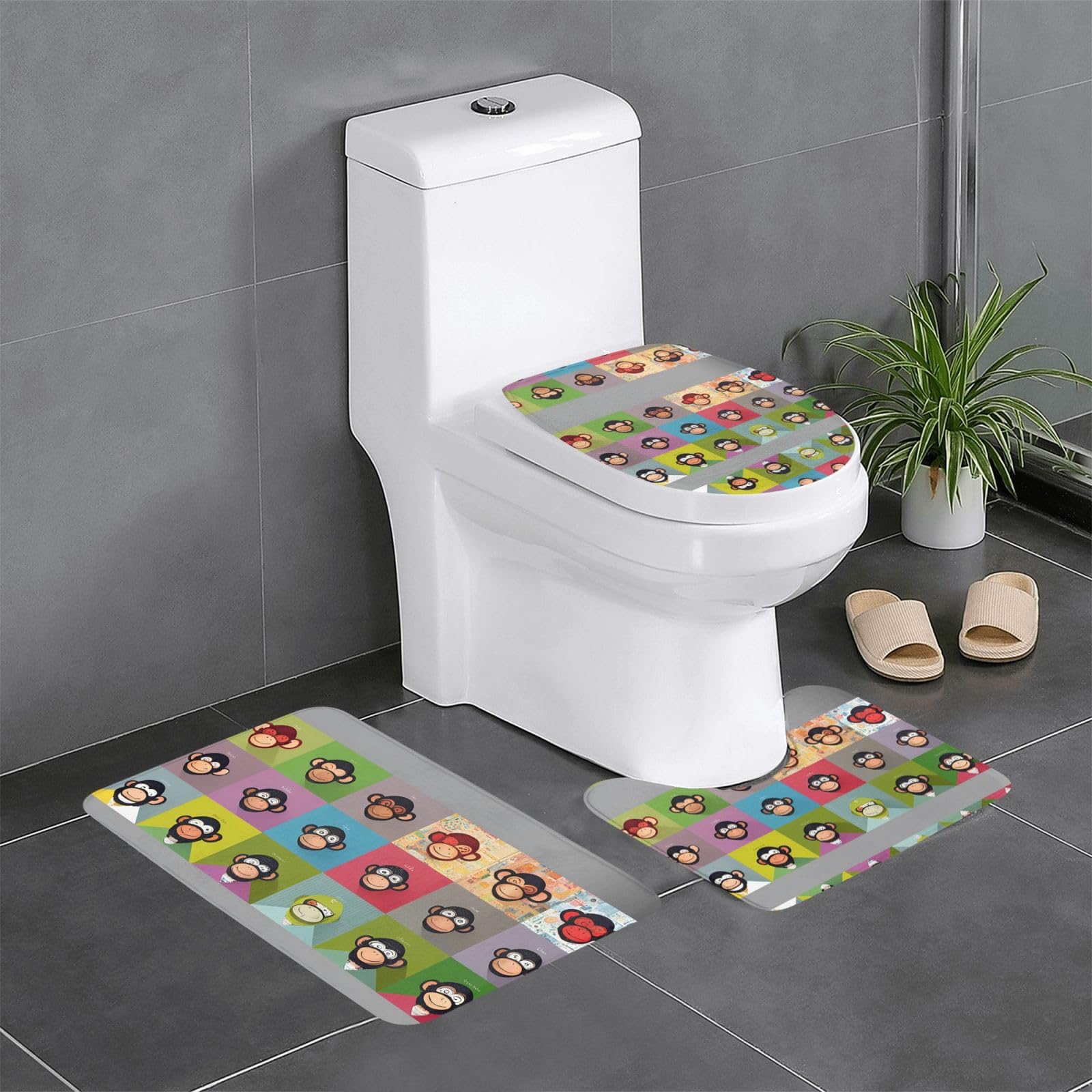 Tapis de bain singe en lot de 3 antidérapants et durables pour une salle de bain colorée