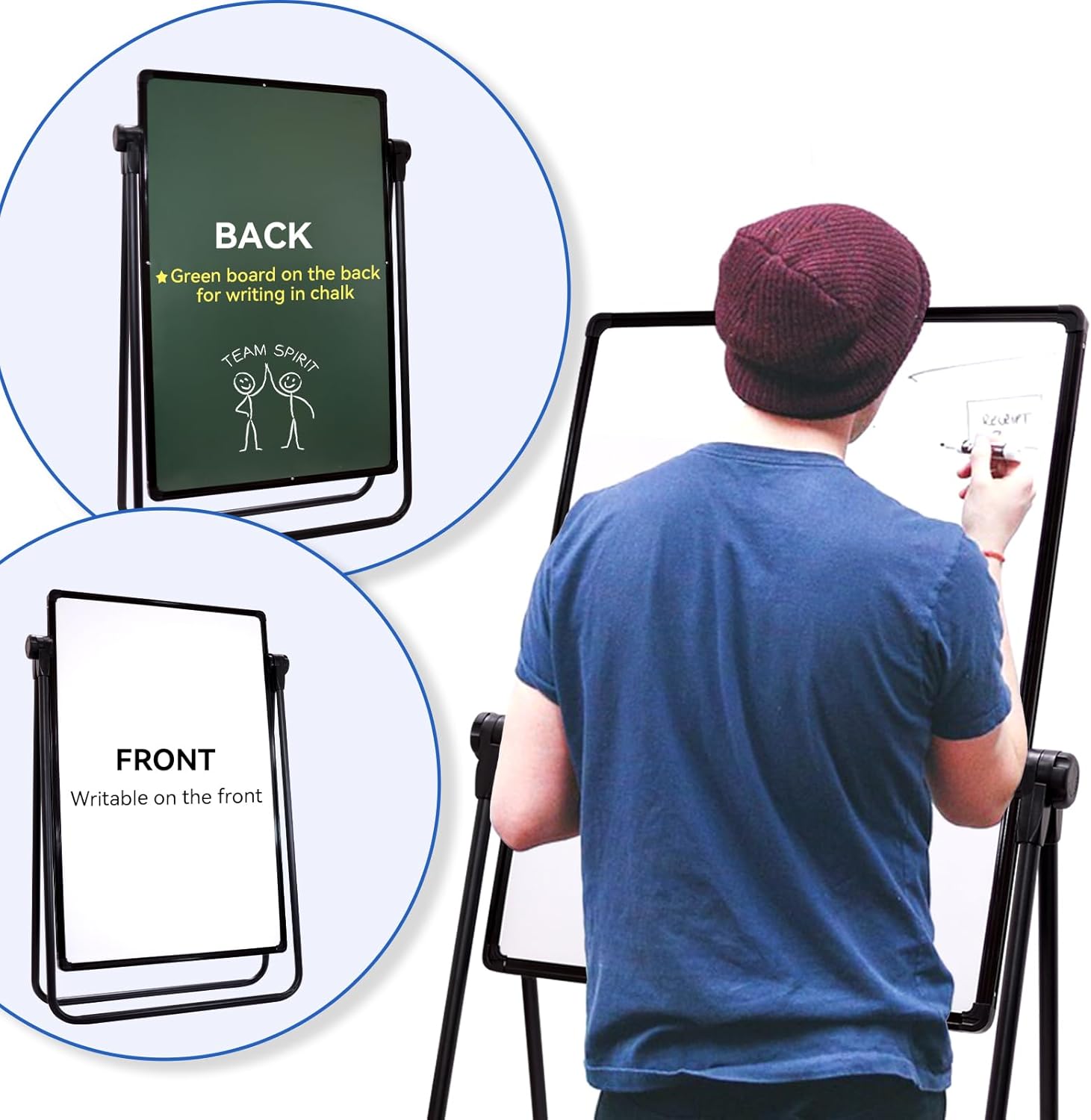 Dry Erase Board with Stand, 23"x17" Double Sided Portable White Board, Height Adjustable Rotating Stand Magnetic Whiteboard fo Home Office
