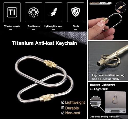 Miniatura 2 de JOGOAUTO - Mosquetón de titanio con llaveros de titanio, llaveros para llaves de automóvil, pequeños mosquetones de bloqueo Mini, llavero de