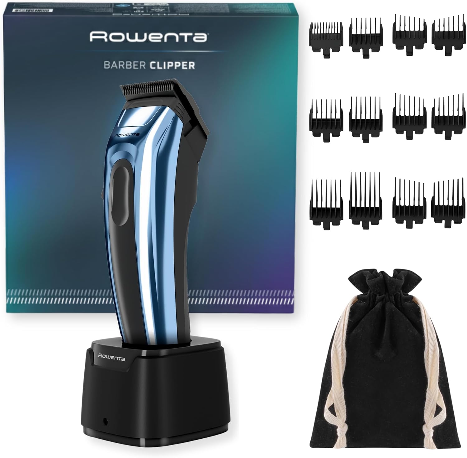 Rowenta Barber Experience, cortapelos para hombre, cuchilla XL, Recubrimiento de carbono tipo diamante (DLC), Gran autonomía, Incluye bolsa para guardar las cuchillas, TN1580OM