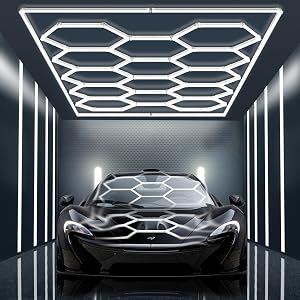 Ultra Bright Hexagon Garage Lights 720W 86400LM 6500K Hexagon LED Light Garages with Rectangle Frame 14 Grid Honeycomb