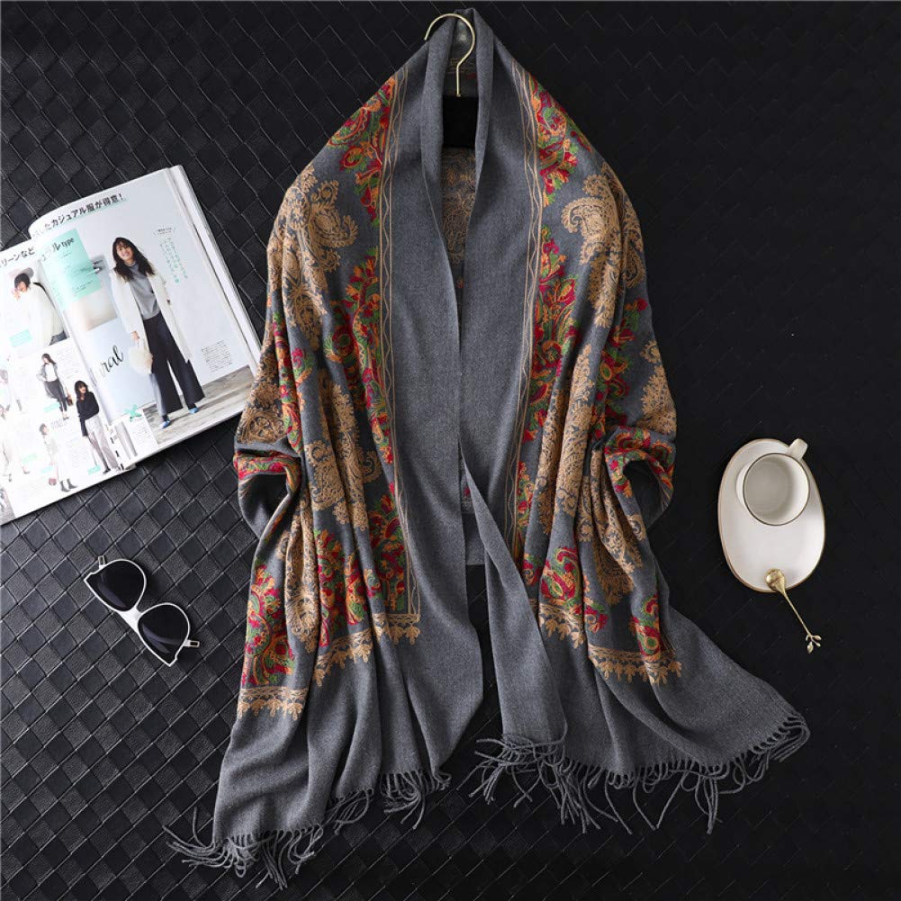 Foulards de broderie écharpe d'hiver femme grand châle chaud pashmina dames