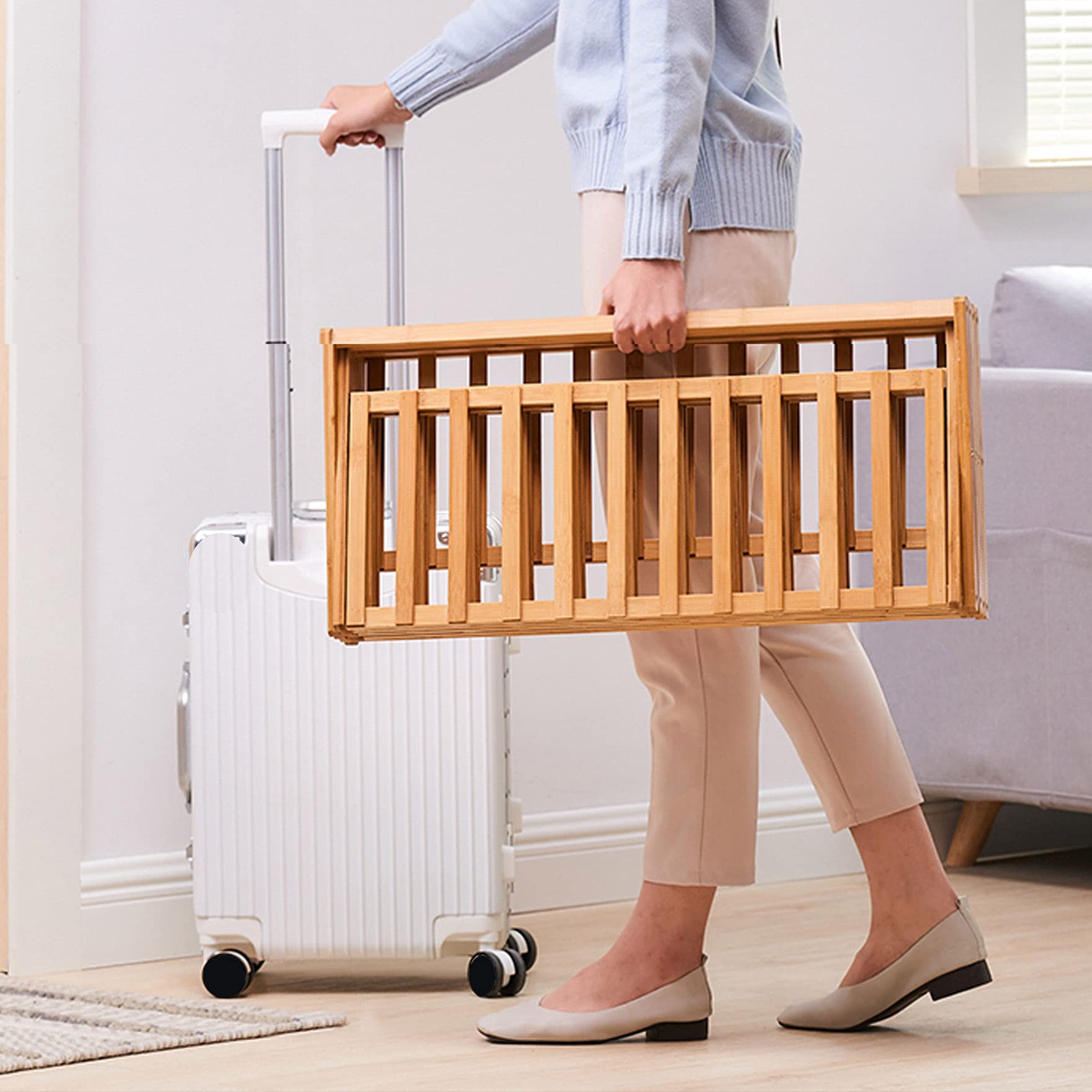 RXZCHH Zapatero Plegable de bambú – Banco de Almacenamiento Que Ahorra Espacio para Entrada, Pasillo, baño y Sala de Estar – Organizador de Zapatos Elegante y eficiente para decoración del hogar