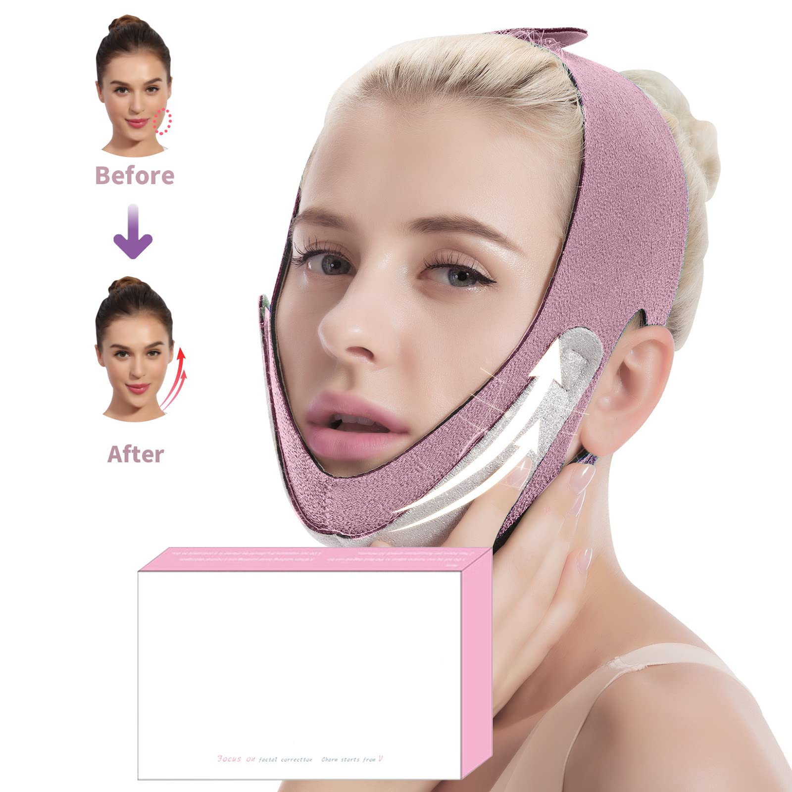 KASTWAVE Double Chin Reducer, V Line Lifting Mask, Breathable Face Slimming Strap, Reusable V-Line Face Shapes Chin Cheek Lift Up Anti Wrinkle Lifting Belt for Women Men (Pink)