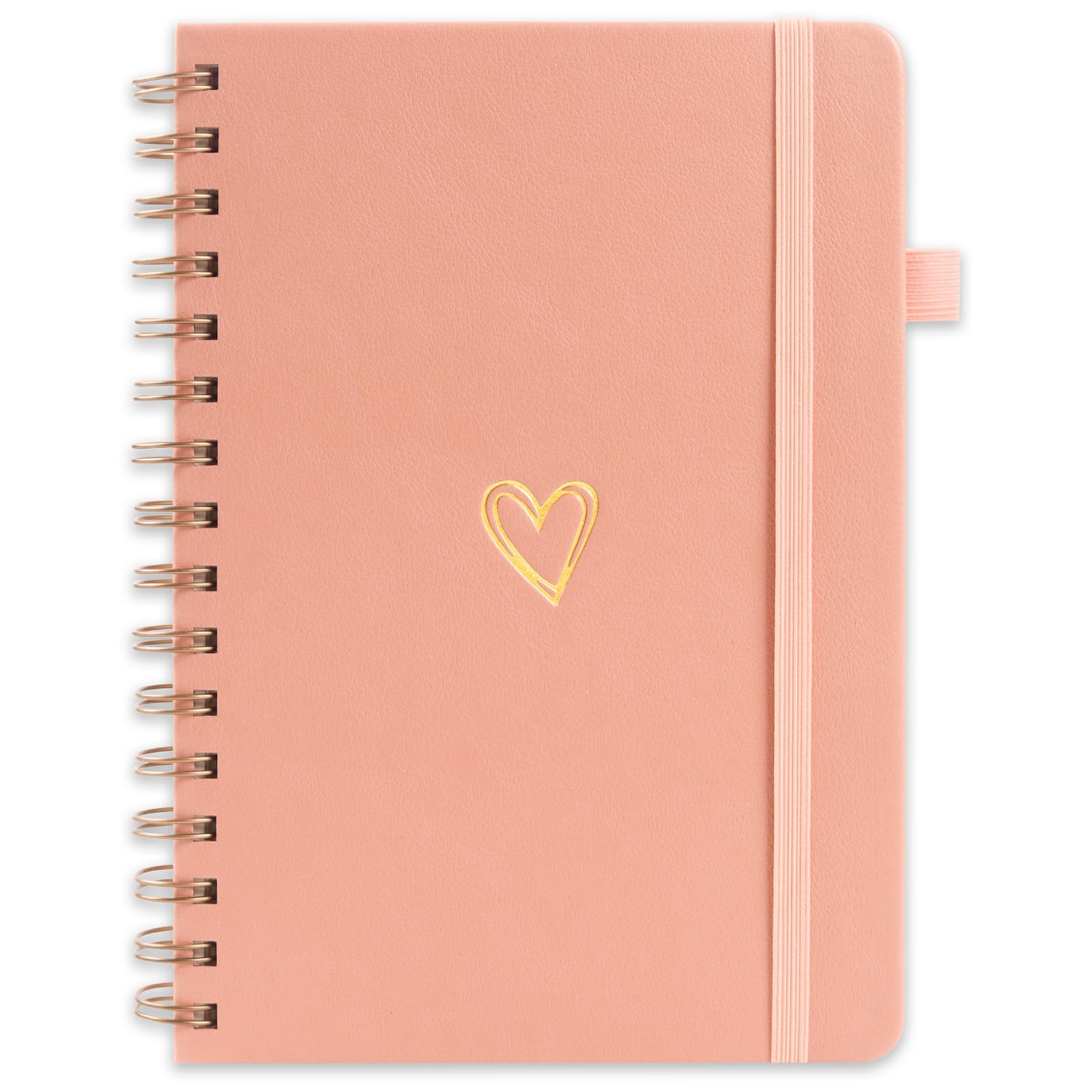 leobray A5 Lined Spiral Journal Notebook for Women & Men,PU Leather Hardcover Wirebound Spiral Notebook 200 Pages for Writing,College-Ruled Paper Notepad for Work & Note Taking (Pink)