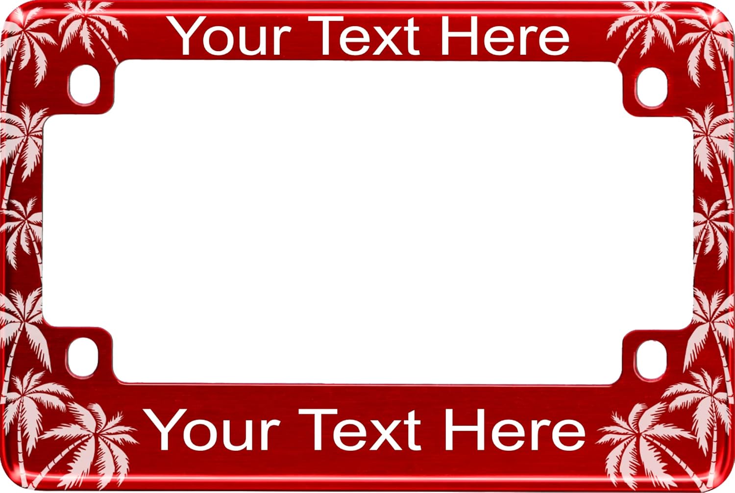 Motorcycle Personalized Tropical Palm Trees Design with Custom Text - Anodized Aluminum Laser Etched Standard Size License Plate Frame - Blue