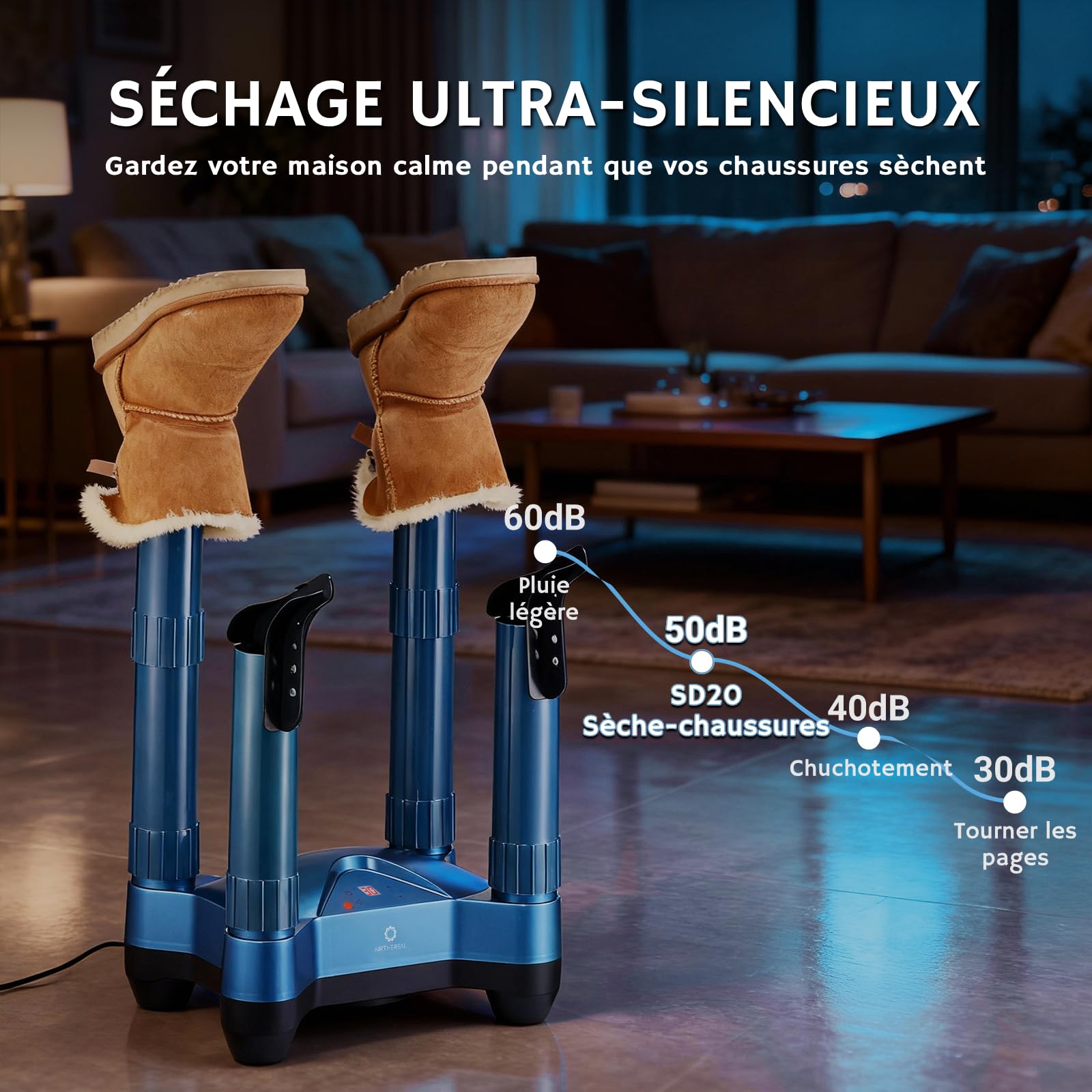 AIRTHEREAL SD20 Sèche-bottes électrique avec souffleur de chaleur, séchage rapide et minuterie réglable, convient pour bottes de travail, bottes de ski, baskets, gants et cuir