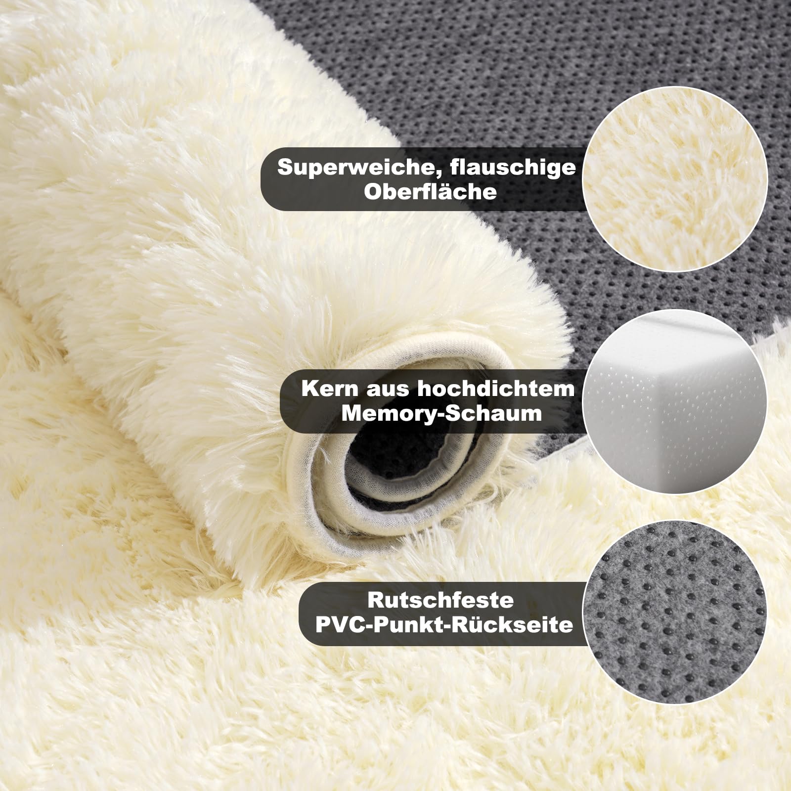 Hochflor Teppich 200x300 Beige, Shaggy Wohnzimmer Teppich Flauschig Langflor Kuschelteppich Wohnzimmerteppich High-Pile Carpet rutschfest, Extra Groß Teppiche für Schlafzimmer Kinderzimm