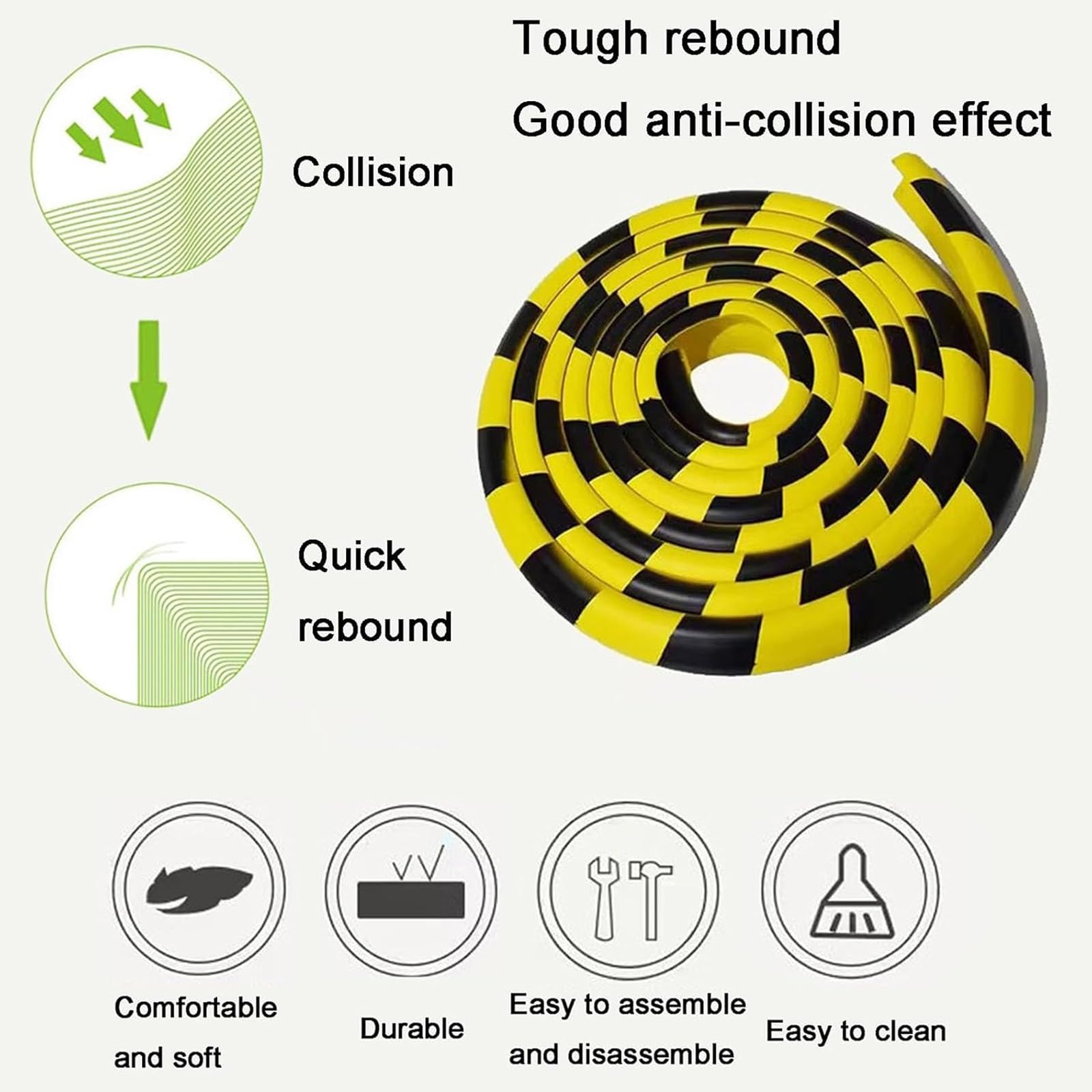 Generisch Protector de bordes de espuma, 5 m, autoadhesivo, parachoques de seguridad para estanterías, suelos y máquinas, color amarillo y negro, acolchado de espuma