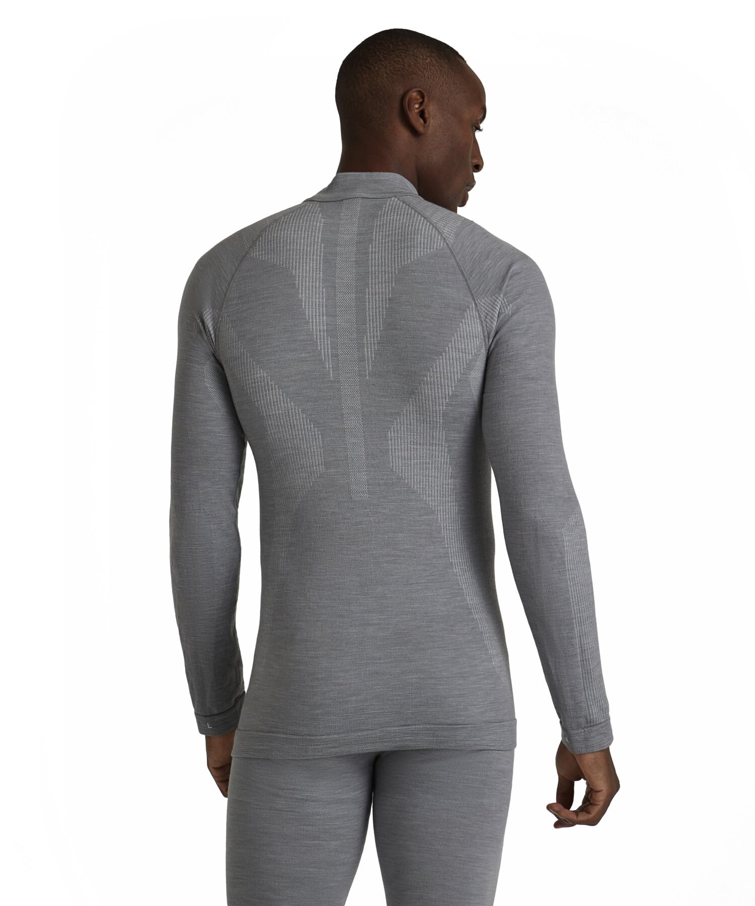 FALKE Mężczyźni Warstwa podstawowa (góra) Wool-Tech High Zip Neck M L/s Sh wełna materiał funkcjonalny szybkoschnące ciepłe 1 Sztuka, Szary Grey-Heather 3757, M