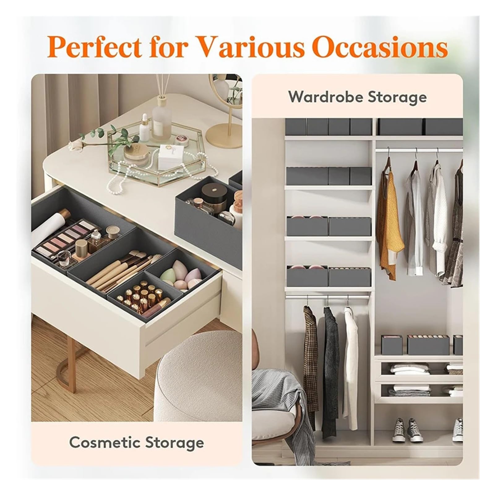 Schubladen-Organizer, Kleidung, Unterwäsche, Kleiderschrank-Organizer, Trennwände, Stoff, faltbar, Kommode, Schrank, Aufbewahrungskörbe for Socken/BHs/Krawatten(3 pcs set)