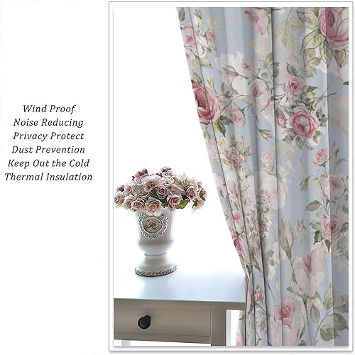 Miniatura 355 de Retro 70s Floral Blackout Window Curtains, Watercolor Flower Plant Rustic Modern Style Pattern Window Drapes, for Bedroom Living Room 42x45in 2