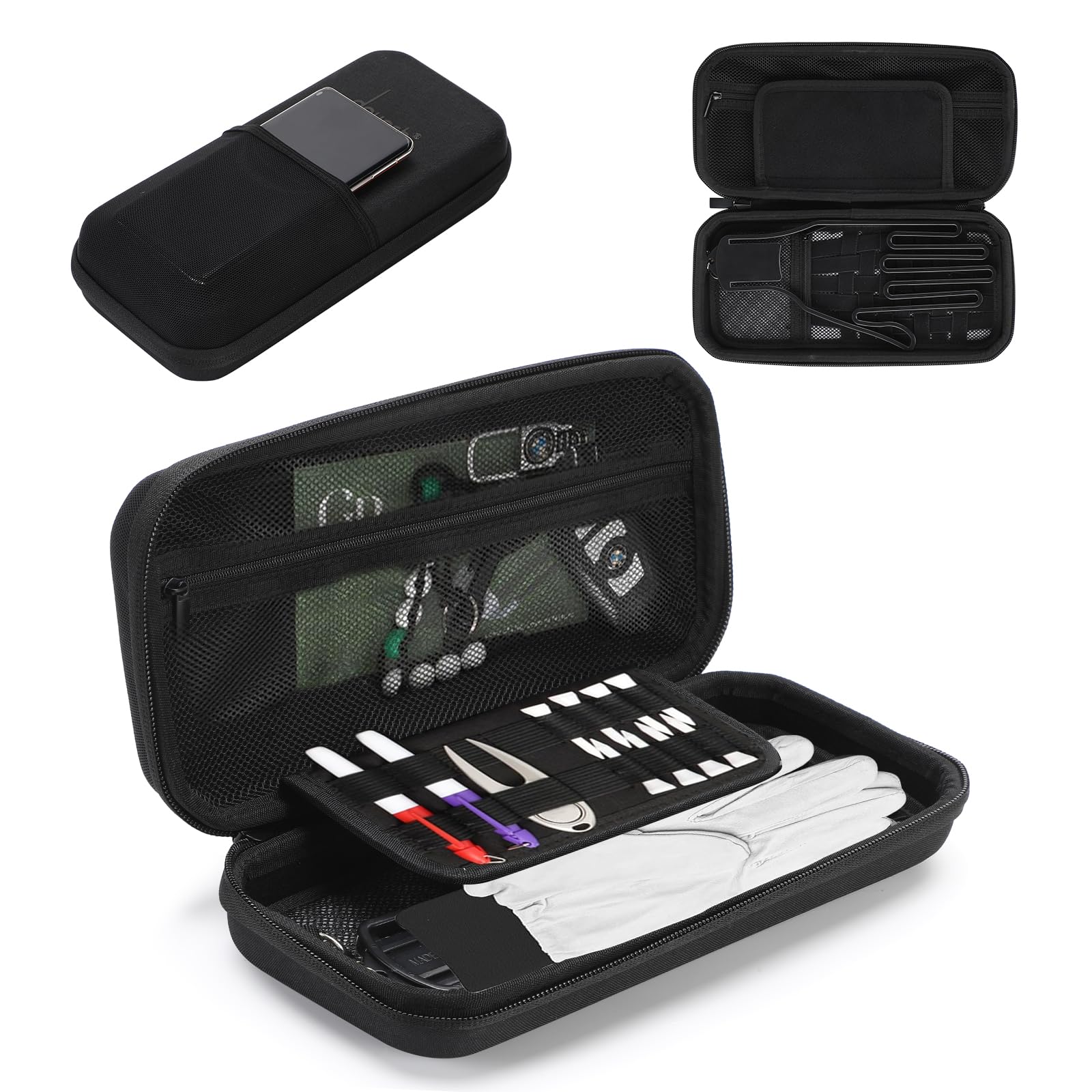 Golf Glove Holder Case, Golf Accessory Case with Glove Shaper, Golf Storage Organizer Golf Caddie Case for Tees, Ball Markers, Scorer, Divot Tools, Phone, Gift for Men and Women Golfers