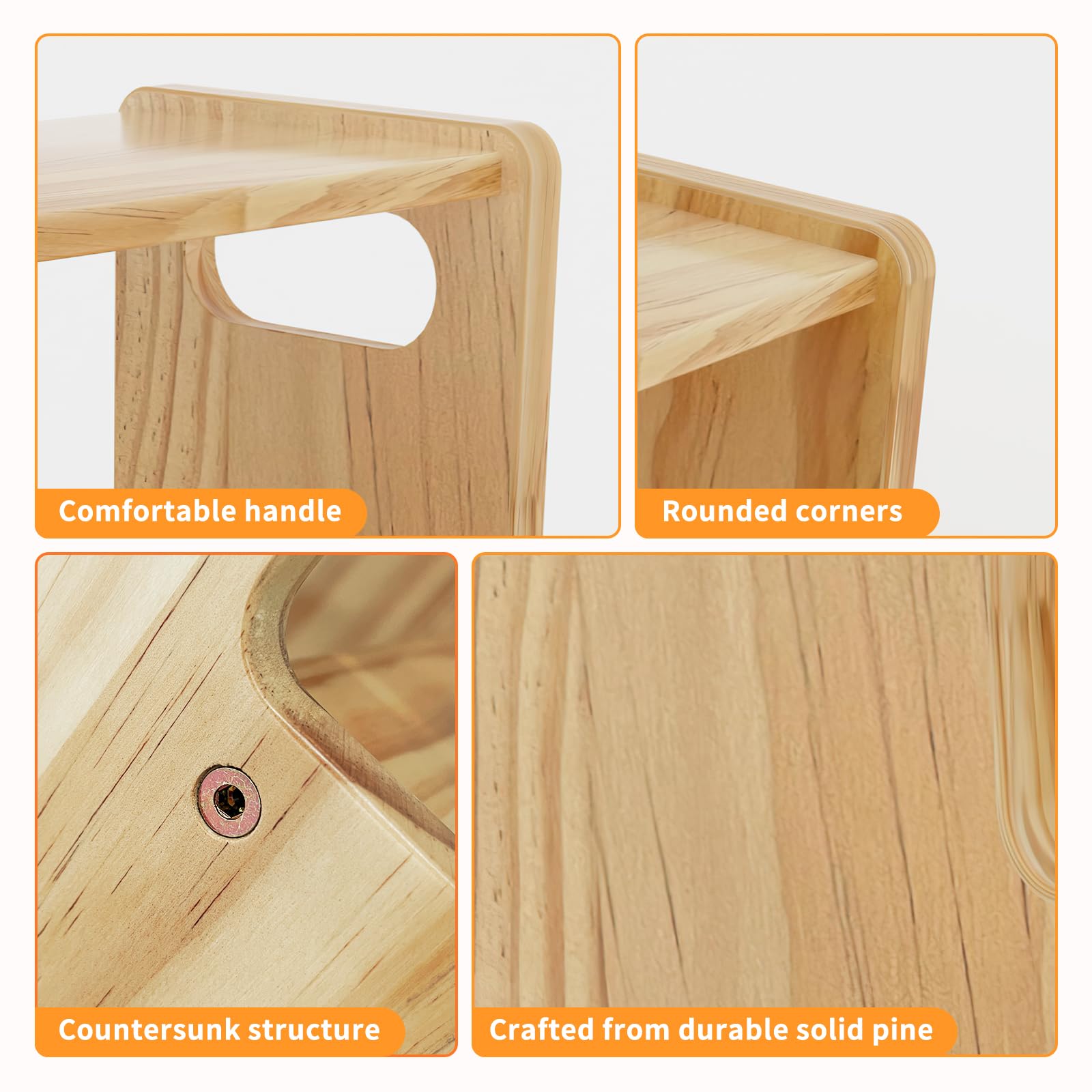 Wiifo Holz-Tritthocker, zweistufiger Hocker für Kinder, Montessori-Hocker für Kleinkinder, unterstützt 136 kg, für Badezimmer, Waschbecken, Toilette, Küche, Bett, Natur