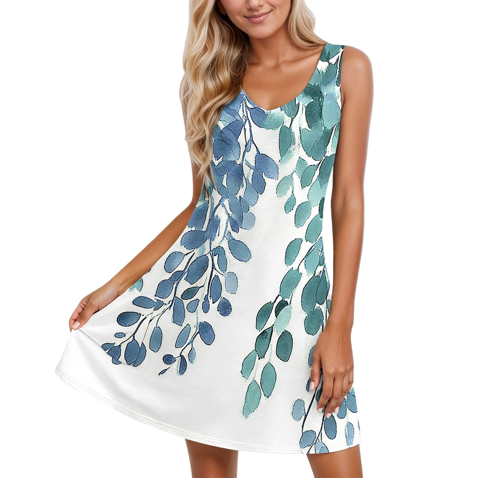 Robe décontractée à fleurs col en V avec poches latérales invisibles