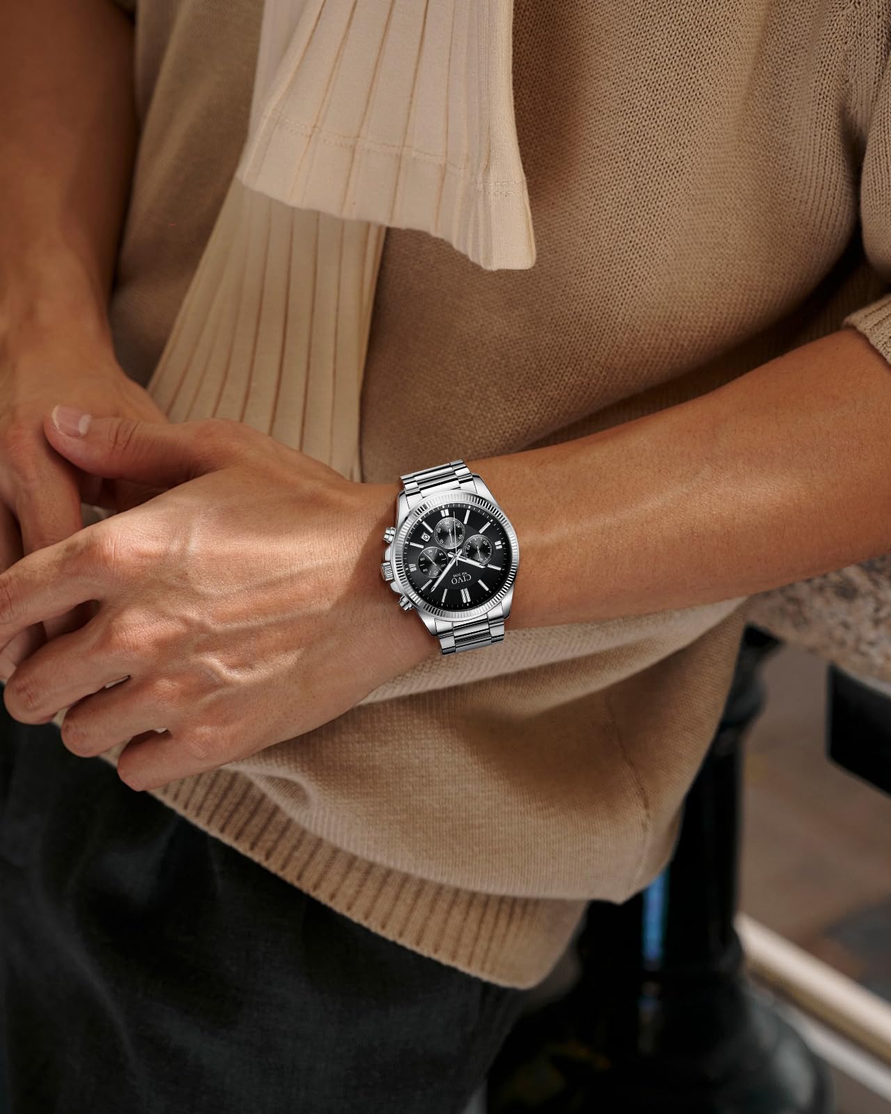 CIVO Montre Homme Chronographe Acier: Etanche Analogique Grand Cadran Date | Montre Bracelet avec Aiguilles Lumineuses pour le Quotidien Casual Affaires - Cadeau pour Lui Père Mari Noël Anniversaire