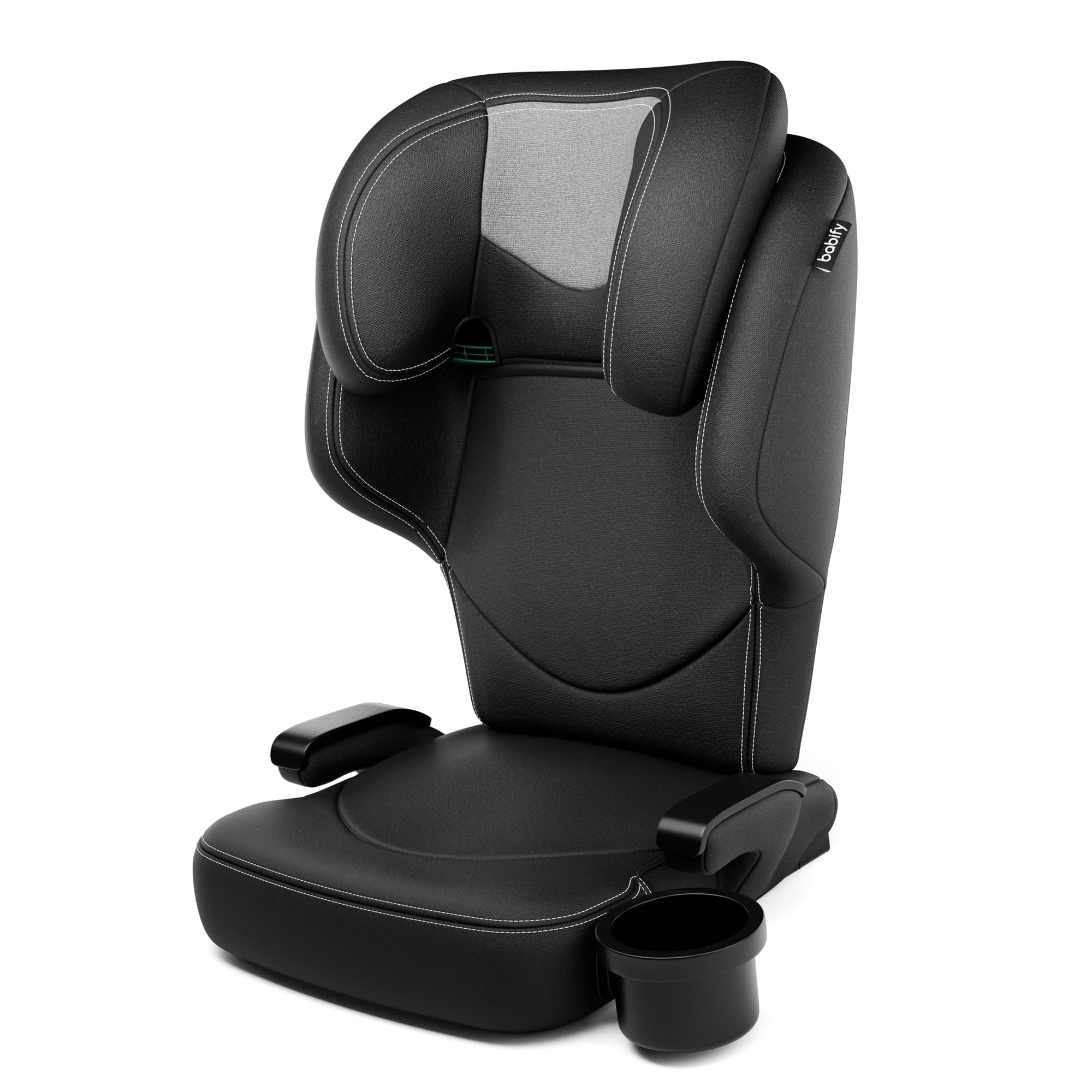 Babify Silla Coche Isofix 15-36 kg - para Niños 3-12 Años, Reposacabezas Ajustable 12 Posiciones, Portavasos Extraíble, Plegable, Funda Lavable, Cumple R129 UE, Negro