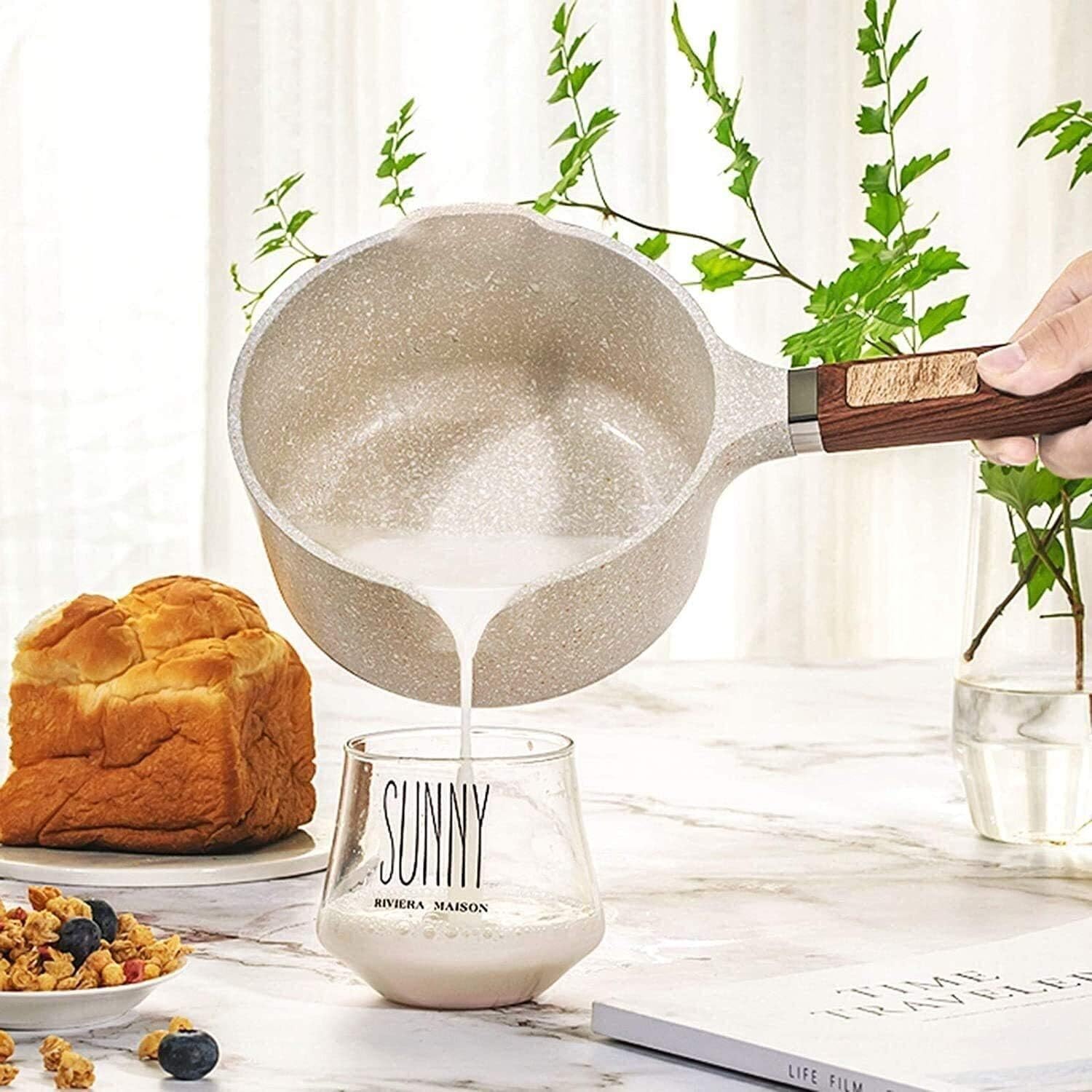 Long Lasting Non Stick,Milk Pan, Aluminum Alloy Milk Pan with Lid