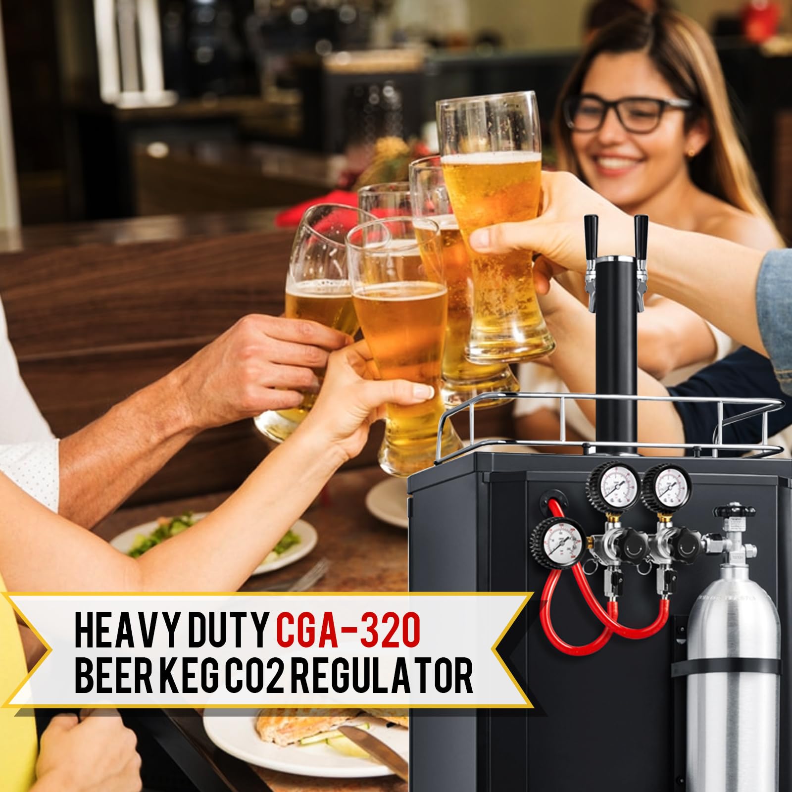 Regulador de CO2 para doble grifo Kegerator 0-60psi Regulador de cerveza de doble salida, regulador de barril de 0-3000 psi CGA-320, regulador de presión de gas de cerveza, regulador C02 para torre de — view 6