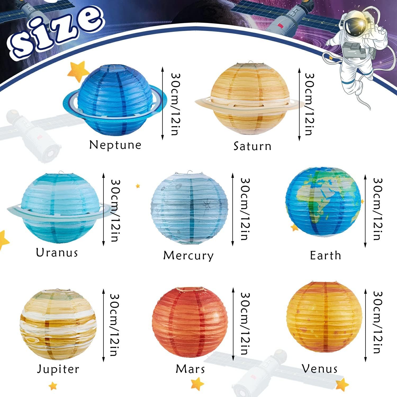 Easy Joy 8 PCS Planet Paper Lanterns Solar System Planets Lantern for Kids Outer Space Party Decorations Space Theme Party Birthday Room Decorations