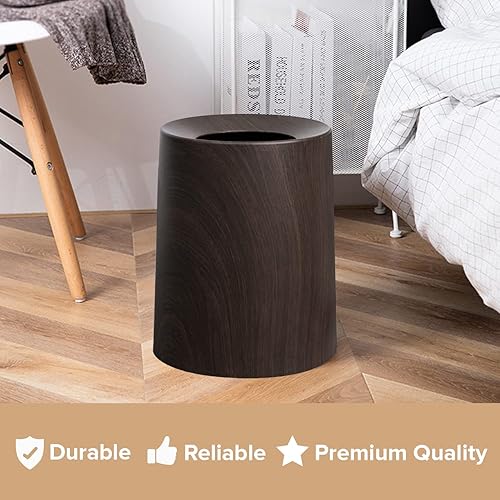 Miniatura 7 de Bote de basura a prueba de derrames para niños, apto para mascotas, color madera de nogal oscuro, parte superior, para interiores y exteriores,