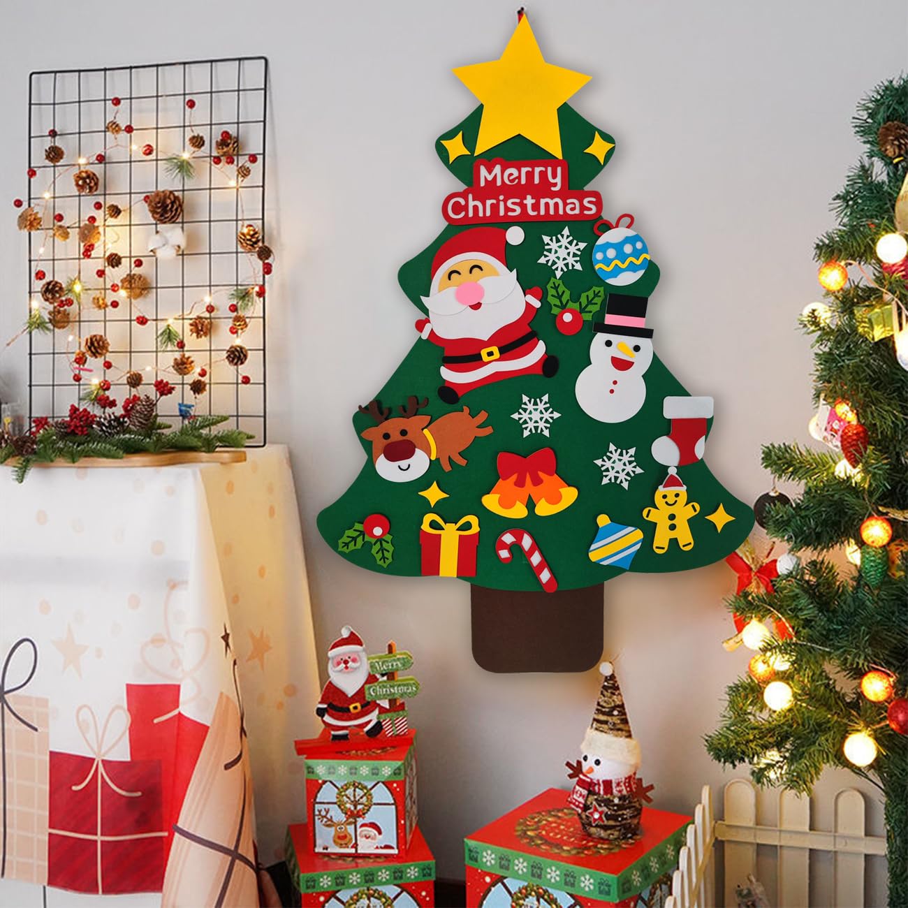 Sapin De Noël En Feutre Avec Bonhomme De Neige En Feutre