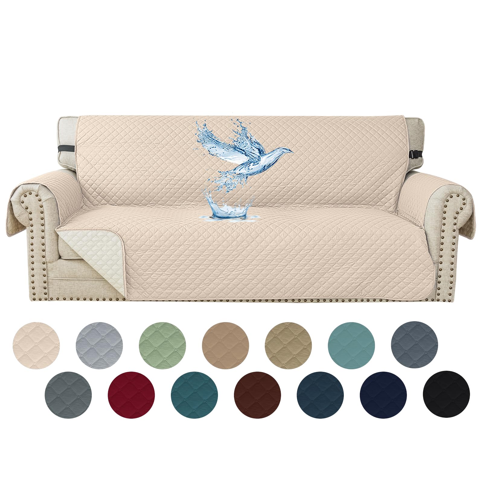 Impermeable Funda Sofa 3 Plazas, Fundas para Sofa Antideslizante, Extraíbles, con Bolsillos Lateral, Anti Gatos Arañazo Y Perros Mascotas, Antimanchas Lavables, Beige Global Recycled Standard Global Recycled Standard Global Recycled Standard