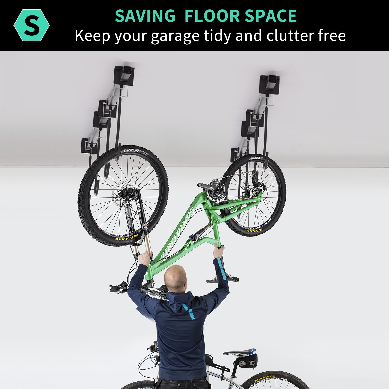 Echaprey Appendini per bici da garage e da soffitto, in metallo, per garage, casa, 8 ganci regolabili per biciclette da 4 a 8 biciclette, può contenere fino a 113,4 kg