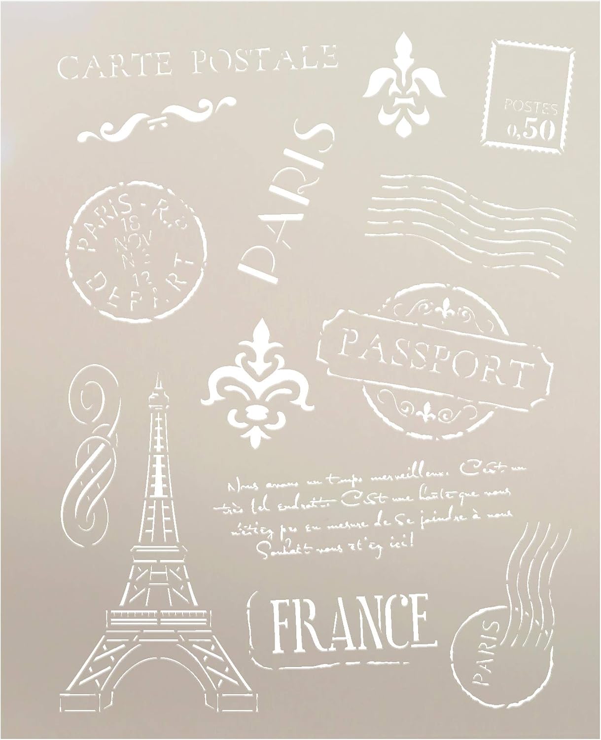 Passport to Paris Stencil by StudioR12 | French Travel Art Elements - Reusable Mylar Template | Painting, Chalk, Mixed Media | Use for Wall Art, DIY Home Decor - STCL366 … Select Size (11 x 14)