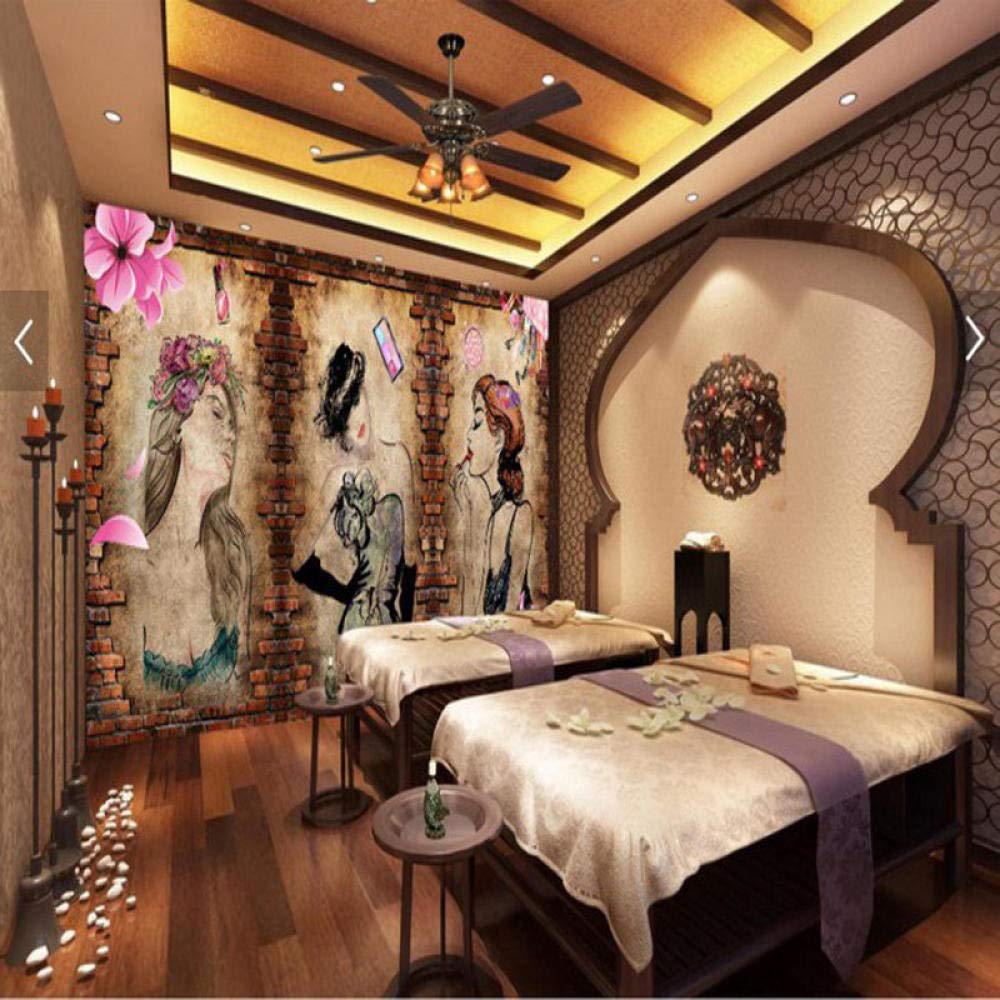 Persönlichkeit Retro Brick Pattern Koreanische Kosmetik Set Makeup Wenxiu Hintergrund Tapete Nagel Salon Beauty Salon Wa Tapete Wanddekoration fototapete 3d Vlies wandbild Schlafzimmer-300cm×210cm