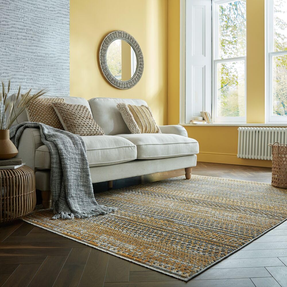Kurzflor Teppich PERRAN 80x140 cm Senfgelb Wohnzimmer 8 mm maschinengewebt