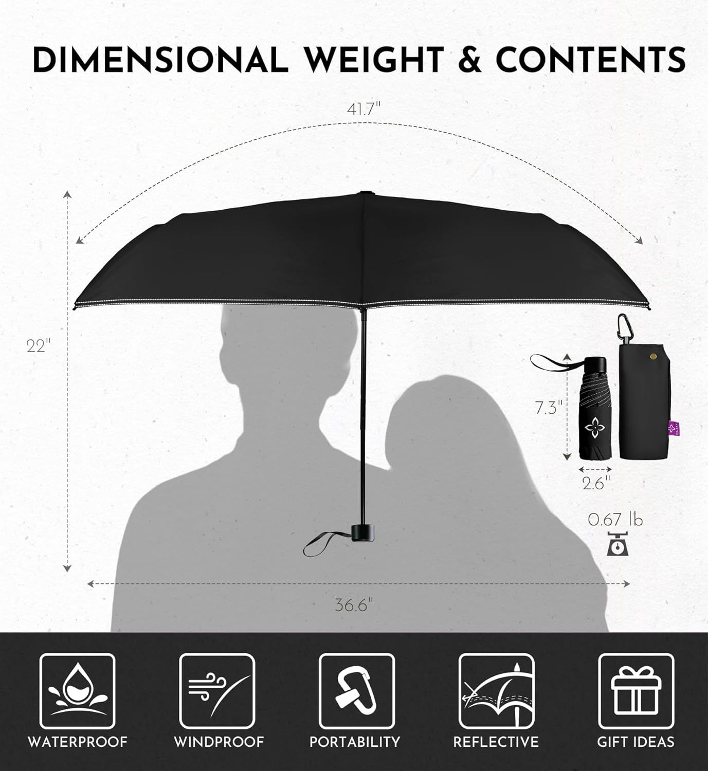 Windproof Travel Mini Umbrella - Small Compact and Portable for Rain & Sun, Manual Open Close with No Rebound for Seniors & Kids, Reflective Design for Night Safety Men & Women - Image 6