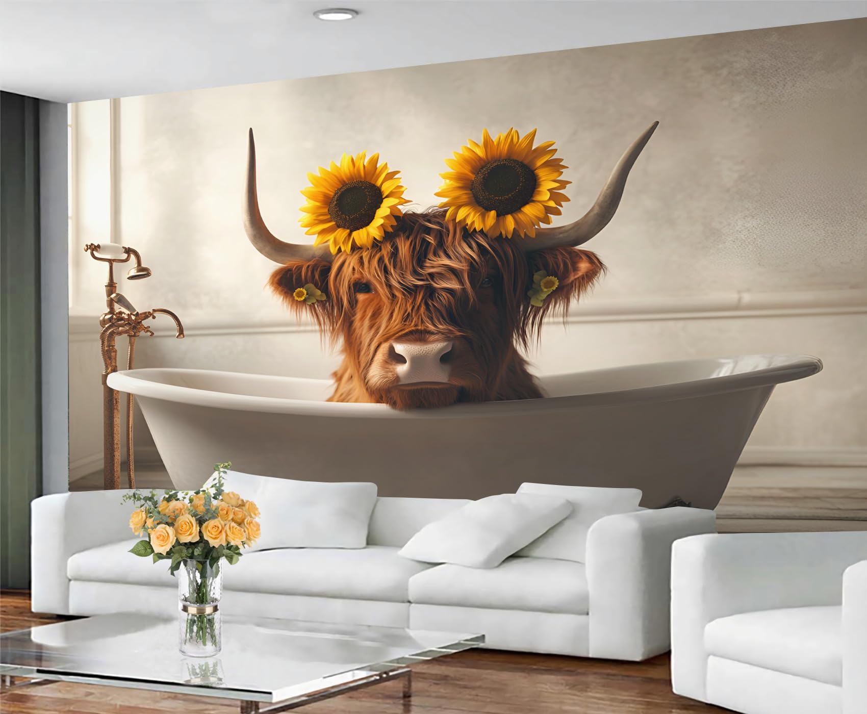 GIVLWF Wallpaper - Highland Cattle Home Decor & Mural, Sunflower Cow Bedroom Wallpaper, Bathroom Animal Wall Paper for Living Room, Large Wall Mural (Not Self-Adhesive) — image 1