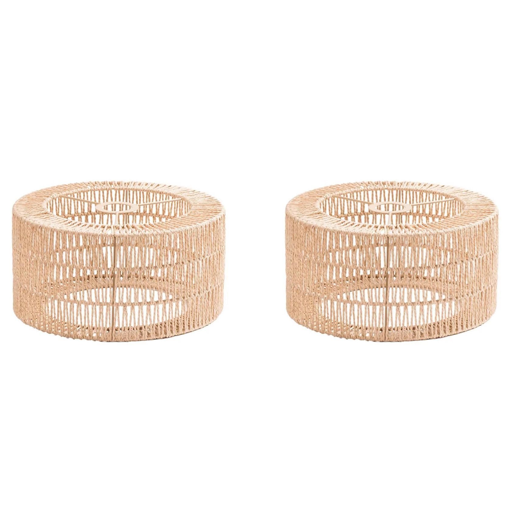 Vjsujehgy 2X Paper Rope Lampshade Ceiling Light Shade Boho Chandelier Shade Bulb Guard for Restaurant Cafe Living Room 22x11cm