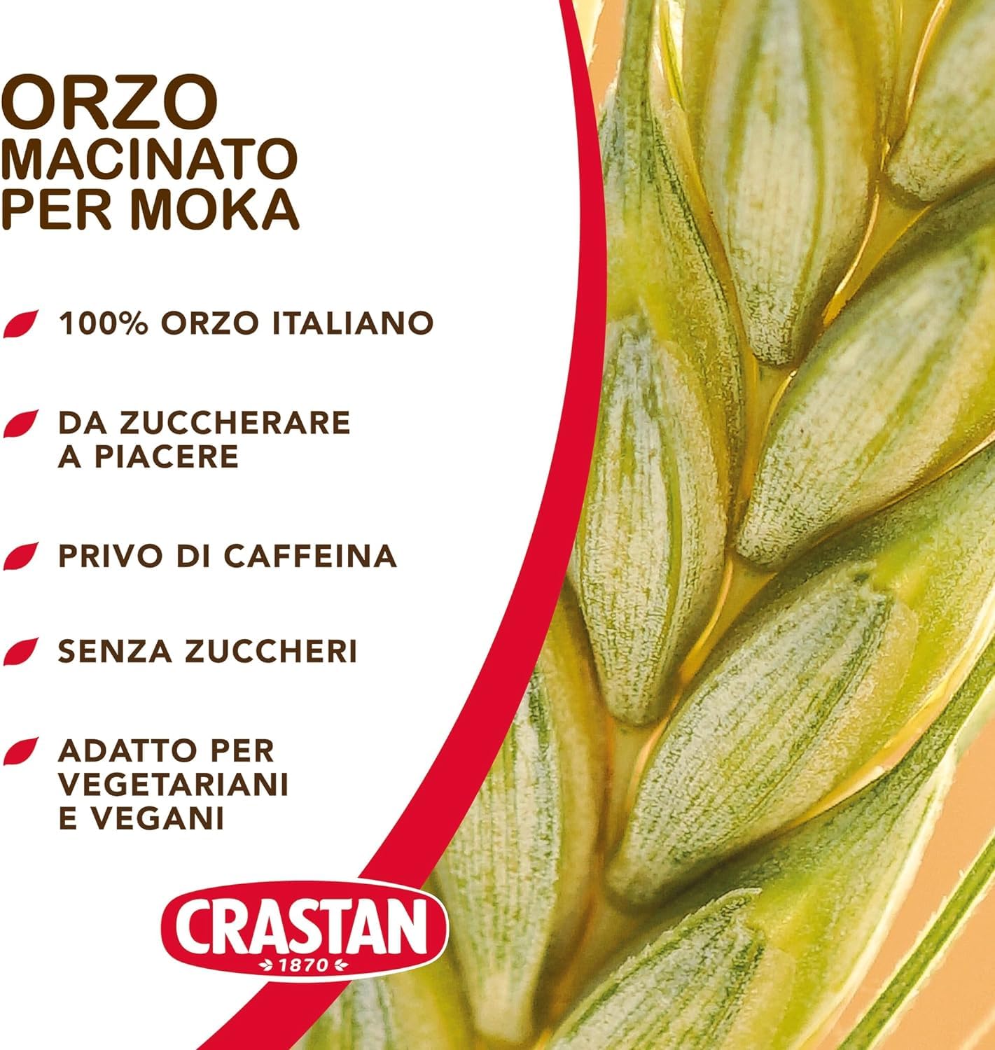 Crastan Orzo moka, Geröstete und gemahlene Gerste für Mokka, Gerste Getreidekaffee Kaffee 6x 500gr + Italian Gourmet polpa 400g