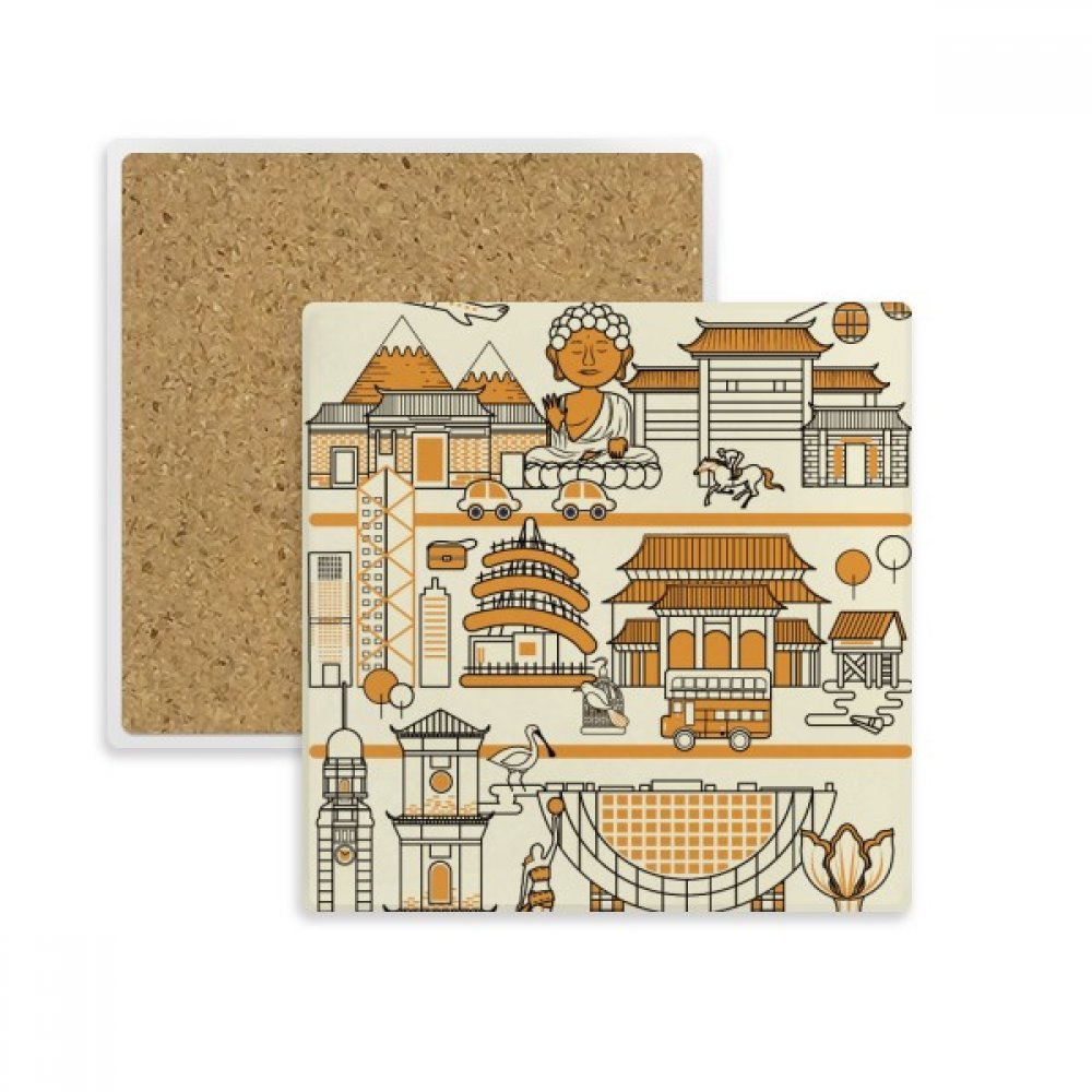 Coaster Tasse Porte en Pierre Absorbant de Multicolor Motif Hong Kong Style