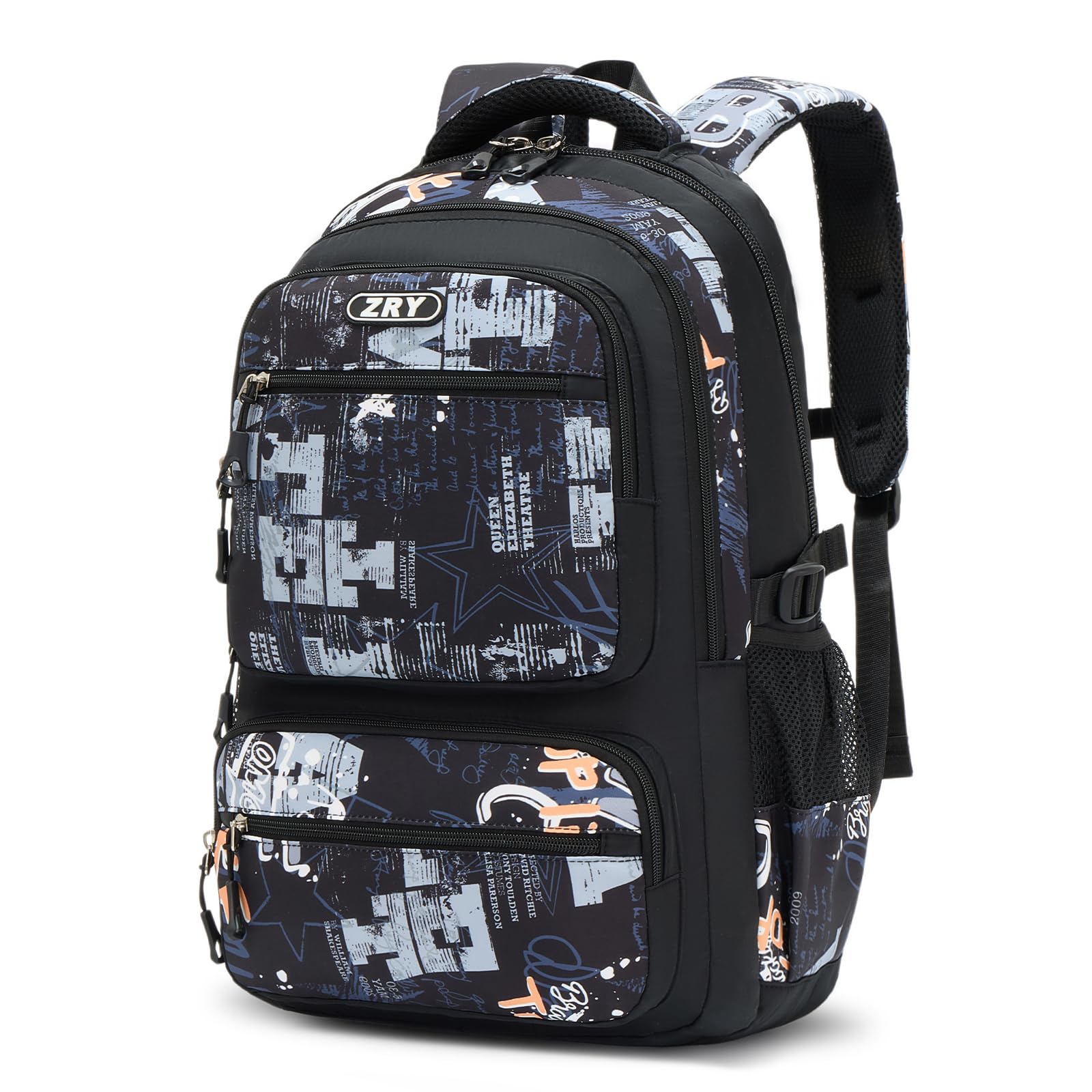 Amythe Zaino Scuola Media e Superiore per Ragazzi: Stile Casual e alla Moda per Adolescenti dai 10 Anni in su, Zainetto Porta PC Grande Nero in Nylon Impermeabile