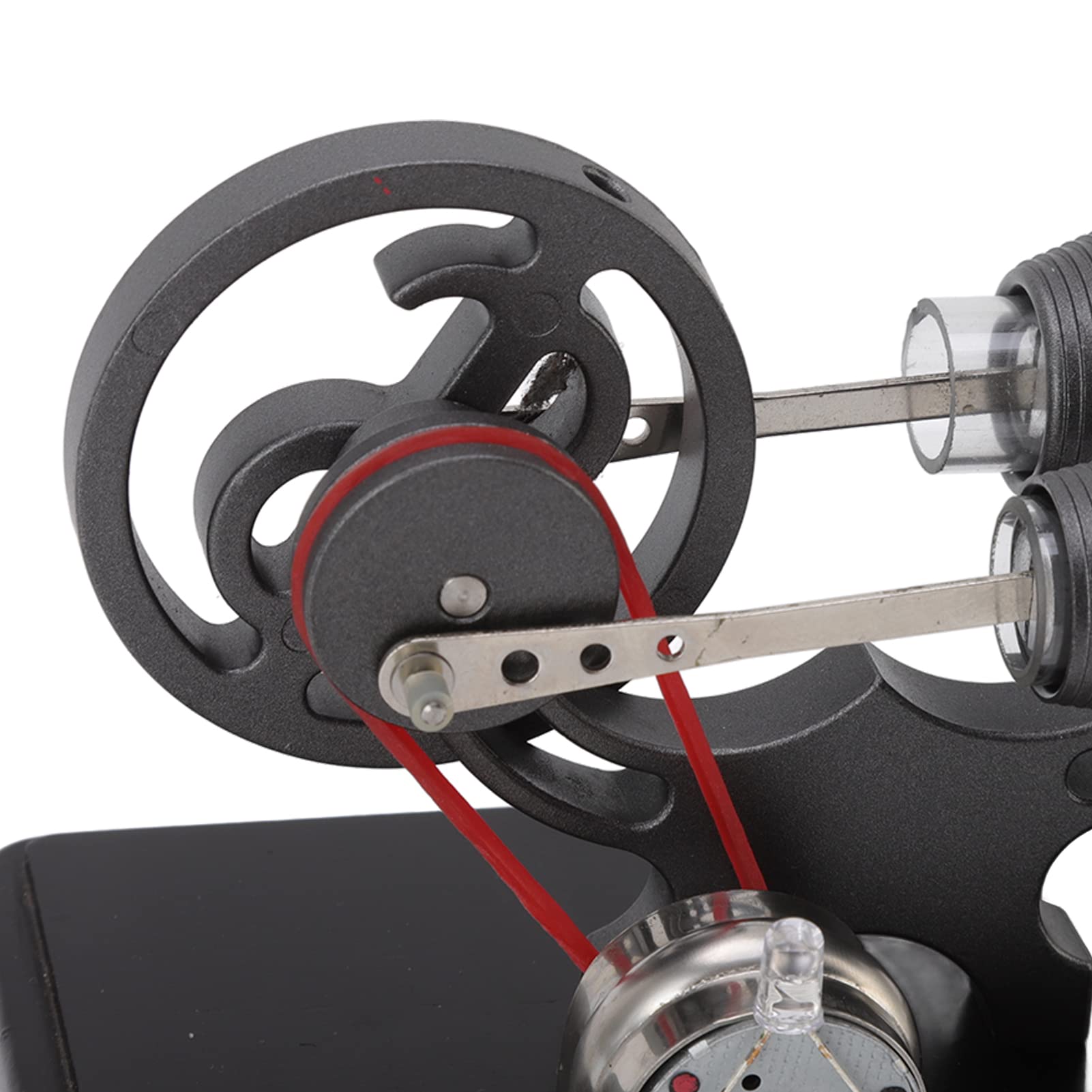 Kit generatore di elettricità motore Stirling Lega di zinco grigia Acciaio inossidabile Base in legno di vetro Uscita da 3,0 V a 5,0 V Alcol al 95% Carburante Esperimento