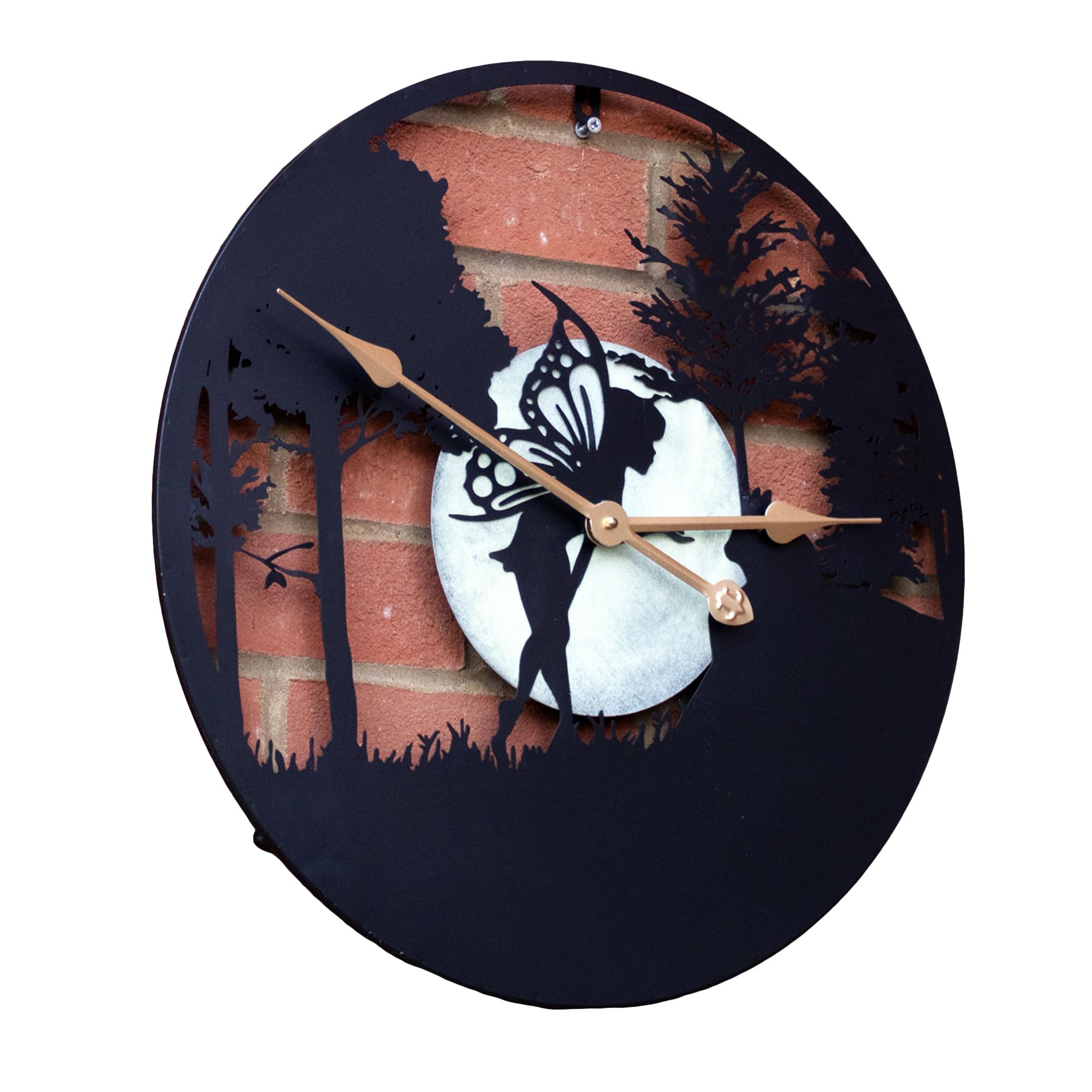 Forest Fairy Silhouette Garden Clock 50x50cm Glow In The Dark Moon Outdoor Wall Decor