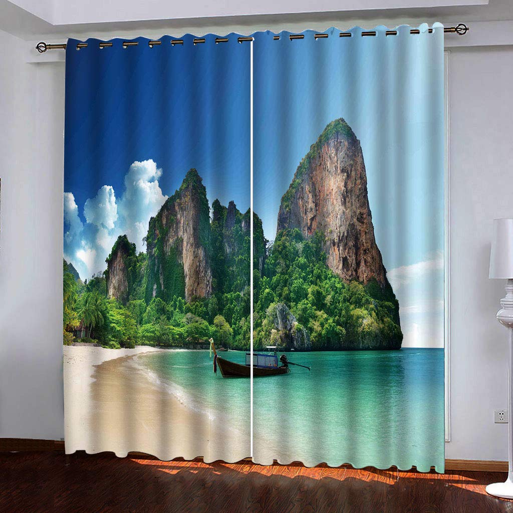 Rideau occultant thermique bleu pour fenêtre de salon moderne - Paire de draperies 140x280
