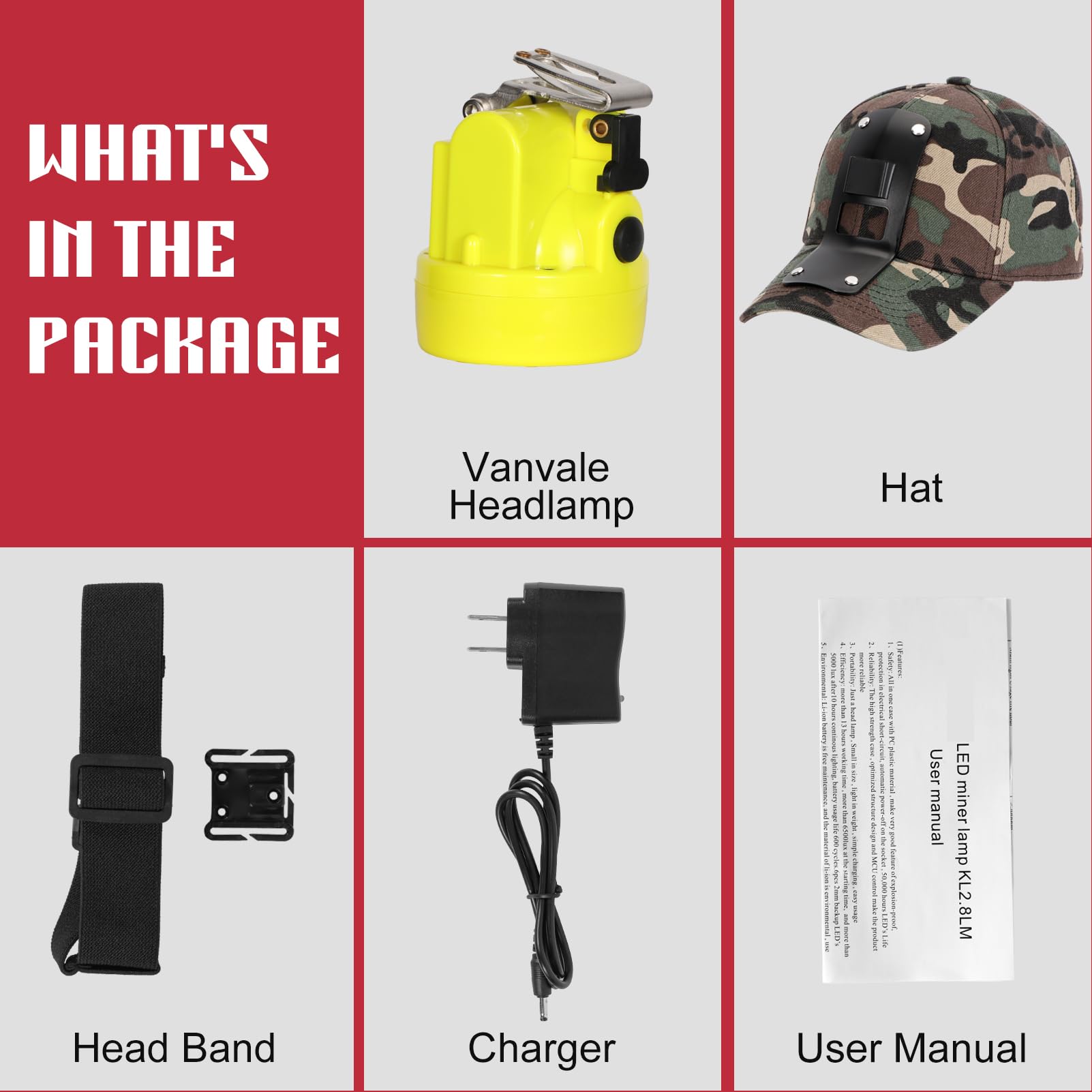 Lampe frontale à DEL haute luminosité avec chapeau – Étanche, durable, rechargeable, sangle réglable, parfaite pour les mineurs, le camping, la randonnée (KL2.8 jaune avec chapeau)