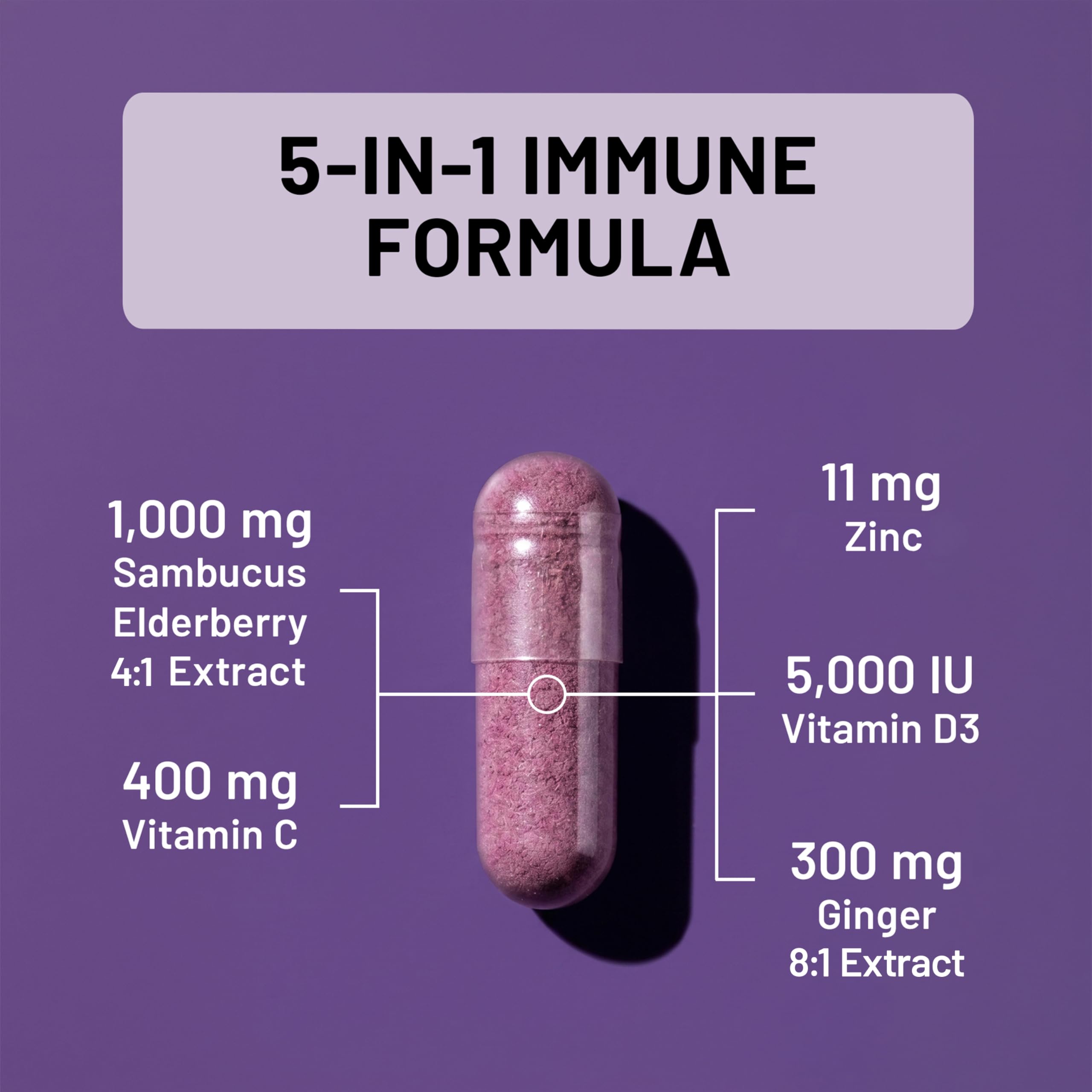 NatureWise Elderberry Vitamin C and Zinc for Adults - Sambucus Black Elderberry and Ginger & Vitamin D3 5000IU - 5 in 1 Immune Support - Non-GMO - USA Manufactured - 120 Veggie Capsules[60-Day Supply] — Amazon image 3