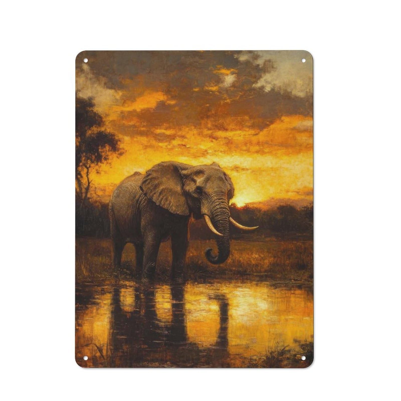 Junmoney Elephant At Sunset Simple Retro Tin Sign 40X30cm, Study Room Decor For Home Office, Reading Corner Or Bedroom